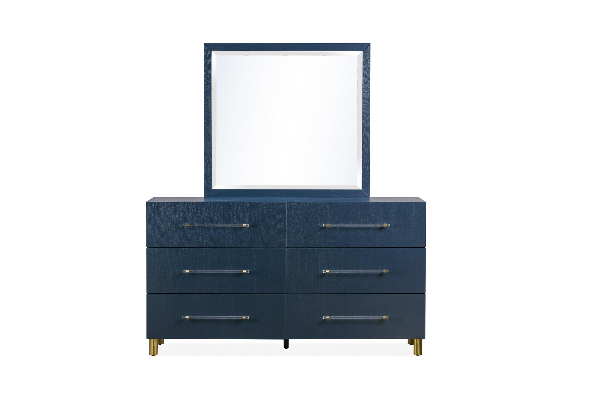 Argento Six Drawer Dresser in Navy Blue and Burnished Brass - What A Room