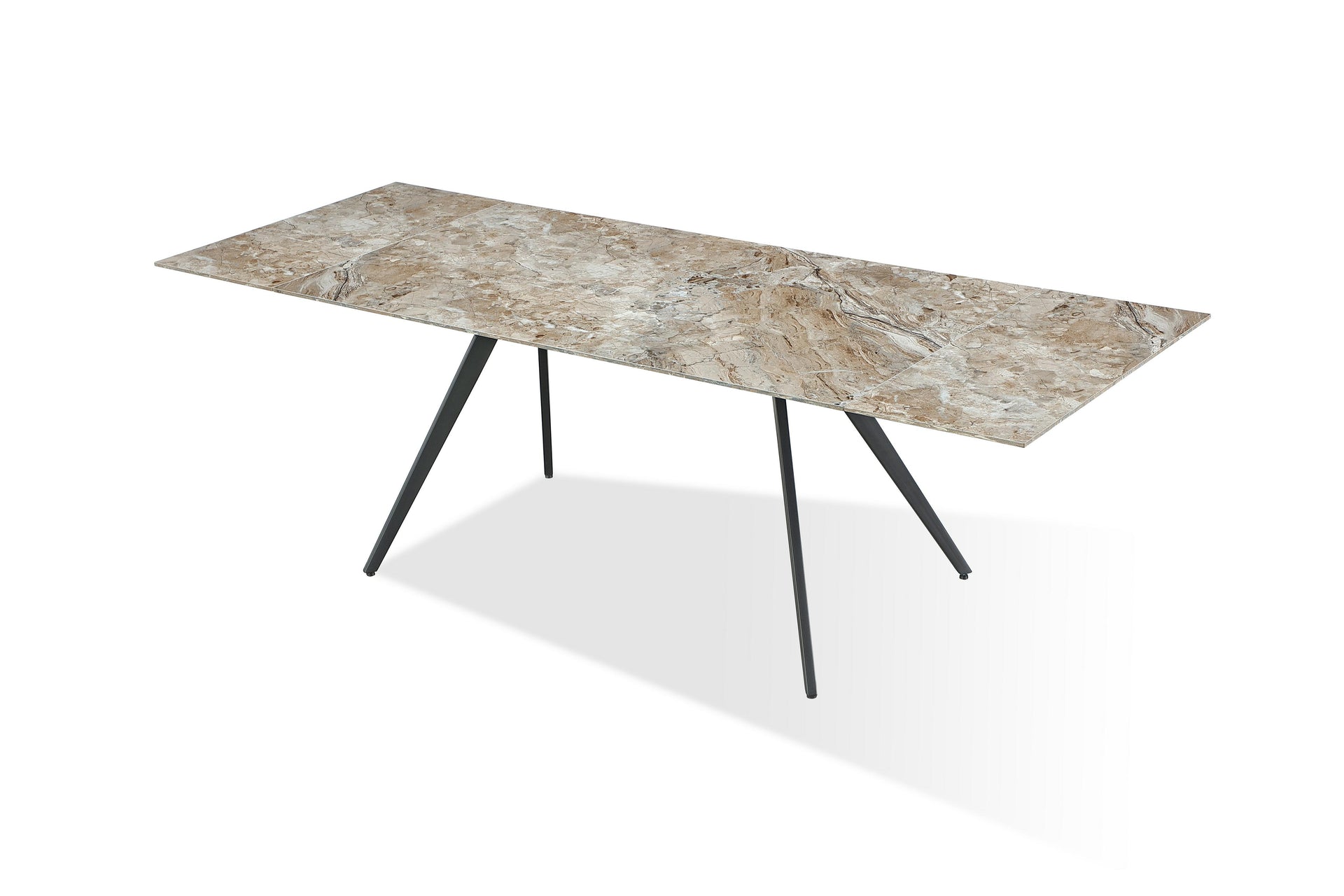 Lucia Double Extension Stone Top Metal Leg Dining Table in Rich Brown and Black - What A Room