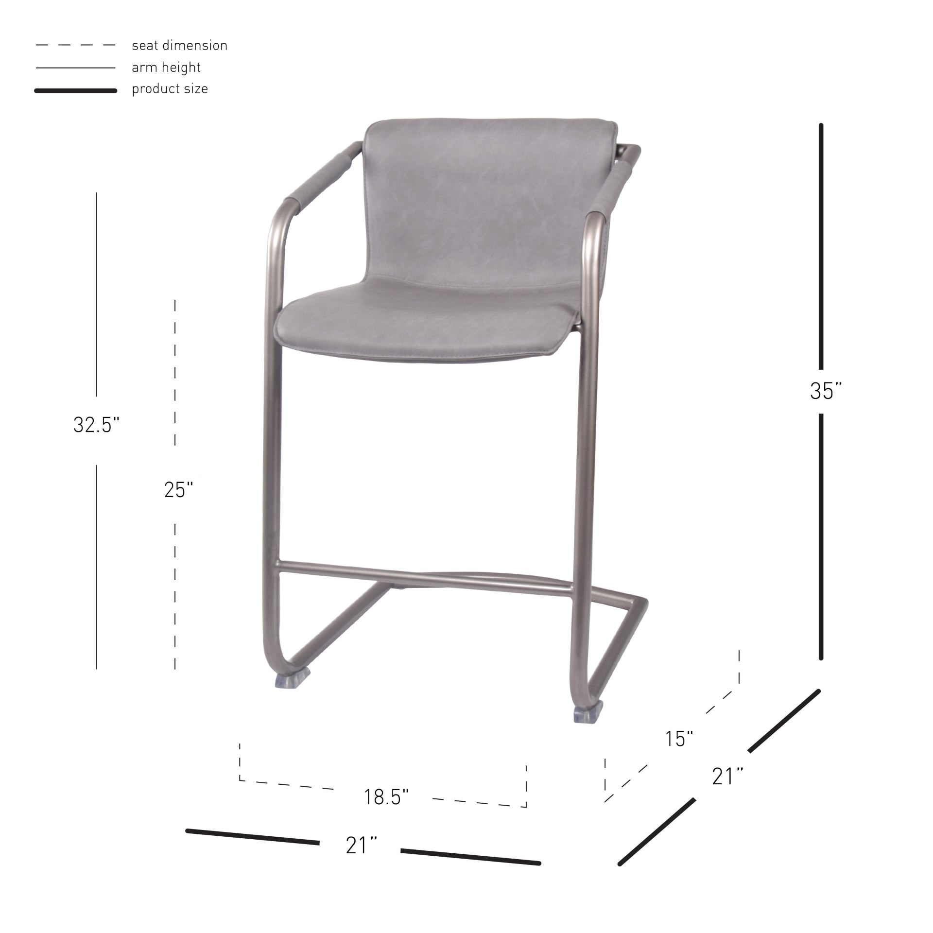 Indy Faux Leather Counter Stool w/ Arms Silver Frame (Set of 2) - What A Room