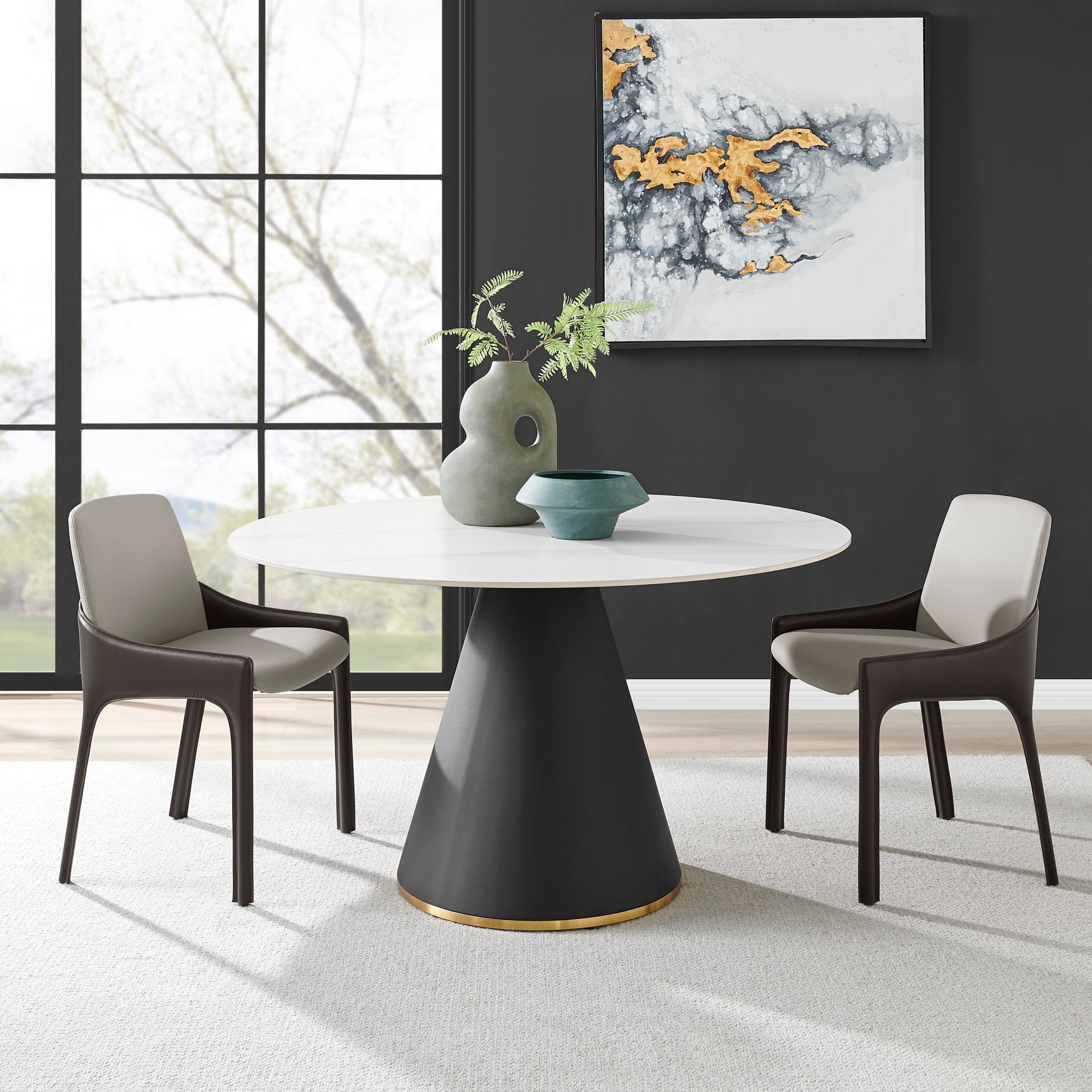 Geneva Ceramic Top 51" Round Dining Table w/ Gold Trim - What A Room
