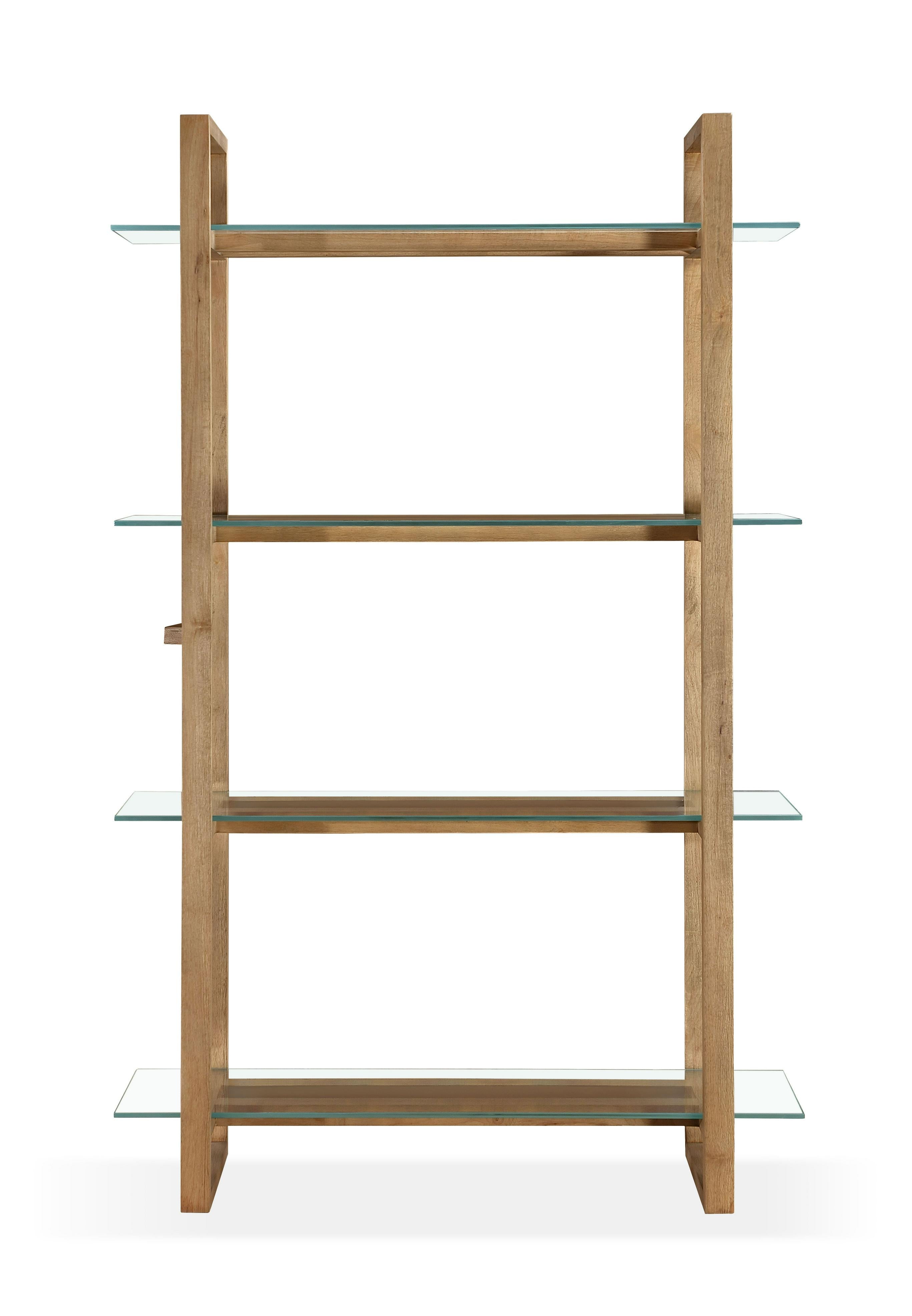 One Modern Coastal Glass Shelf Bookcase in Solid Wood - What A Room