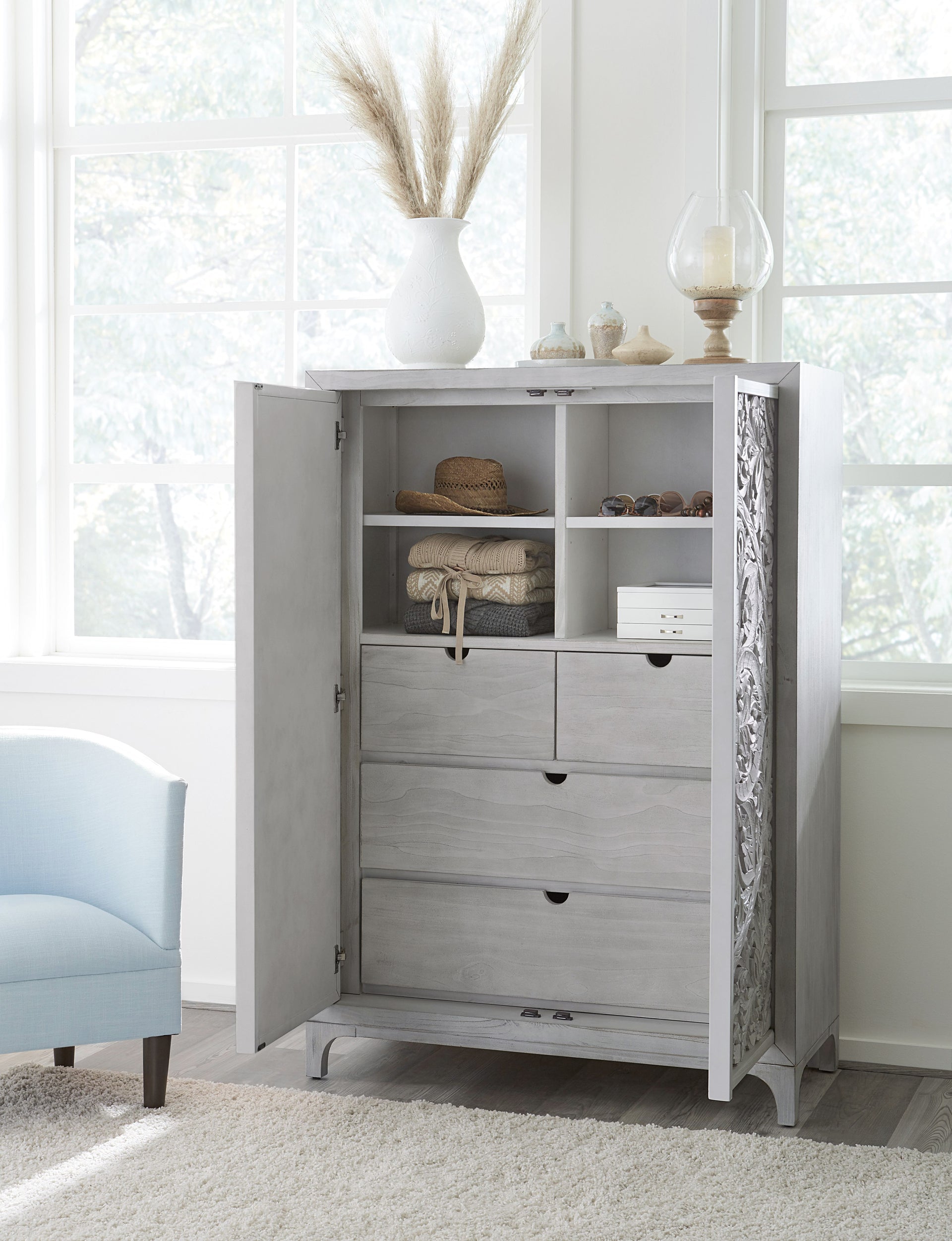 Boho Chic Wardrobe Chest in Washed White - What A Room