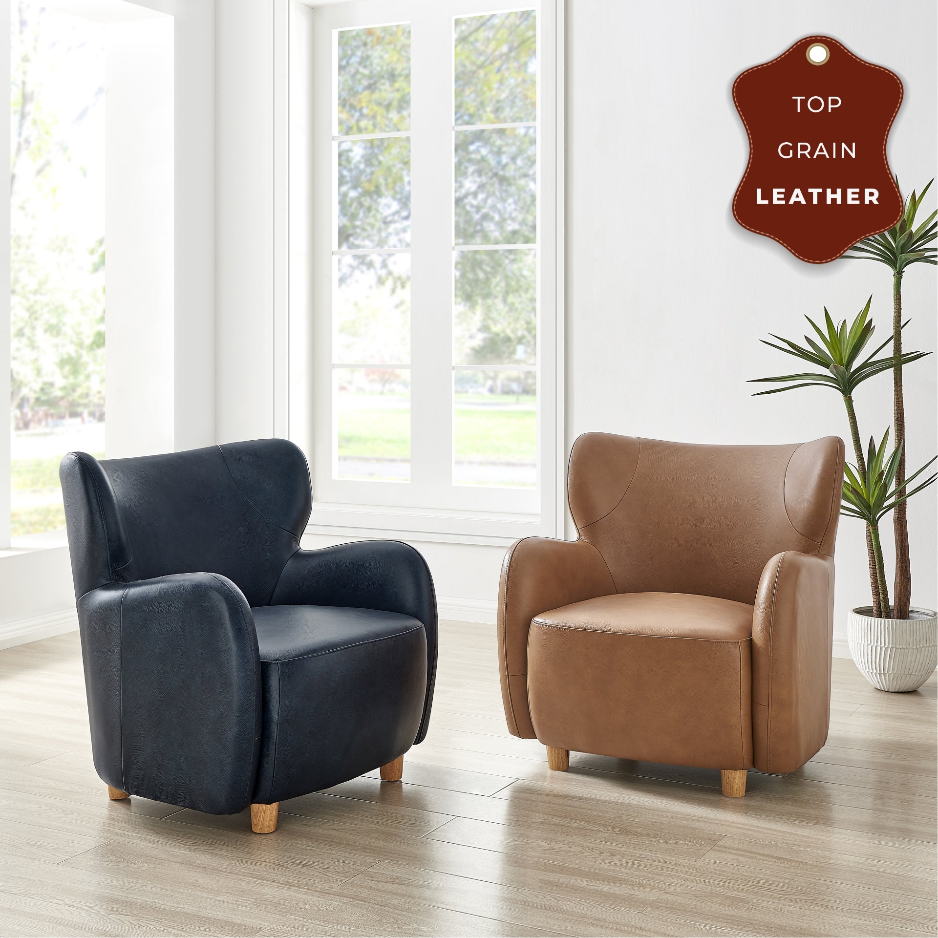 Tiffany Top Grain Leather Accent Arm Chair - What A Room