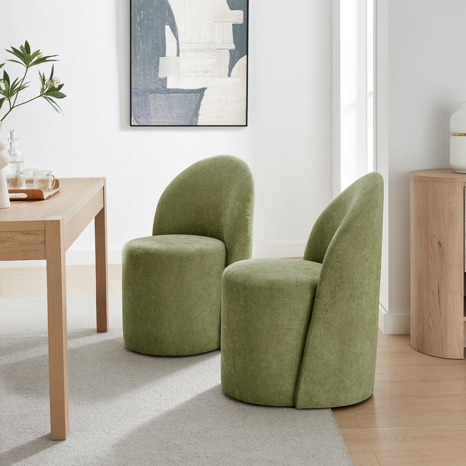 Cabrina Chenille Dining Side Chair w/ Casters - What A Room