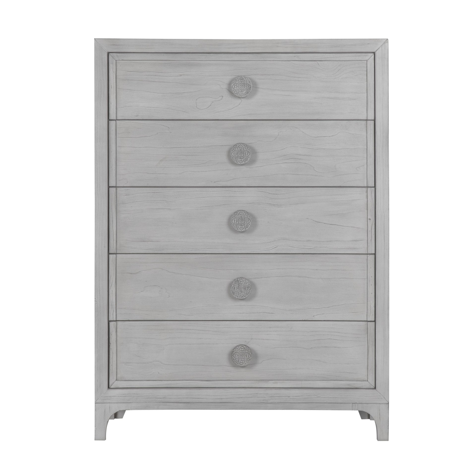 Boho Chic Five-Drawer Chest in Washed White - What A Room