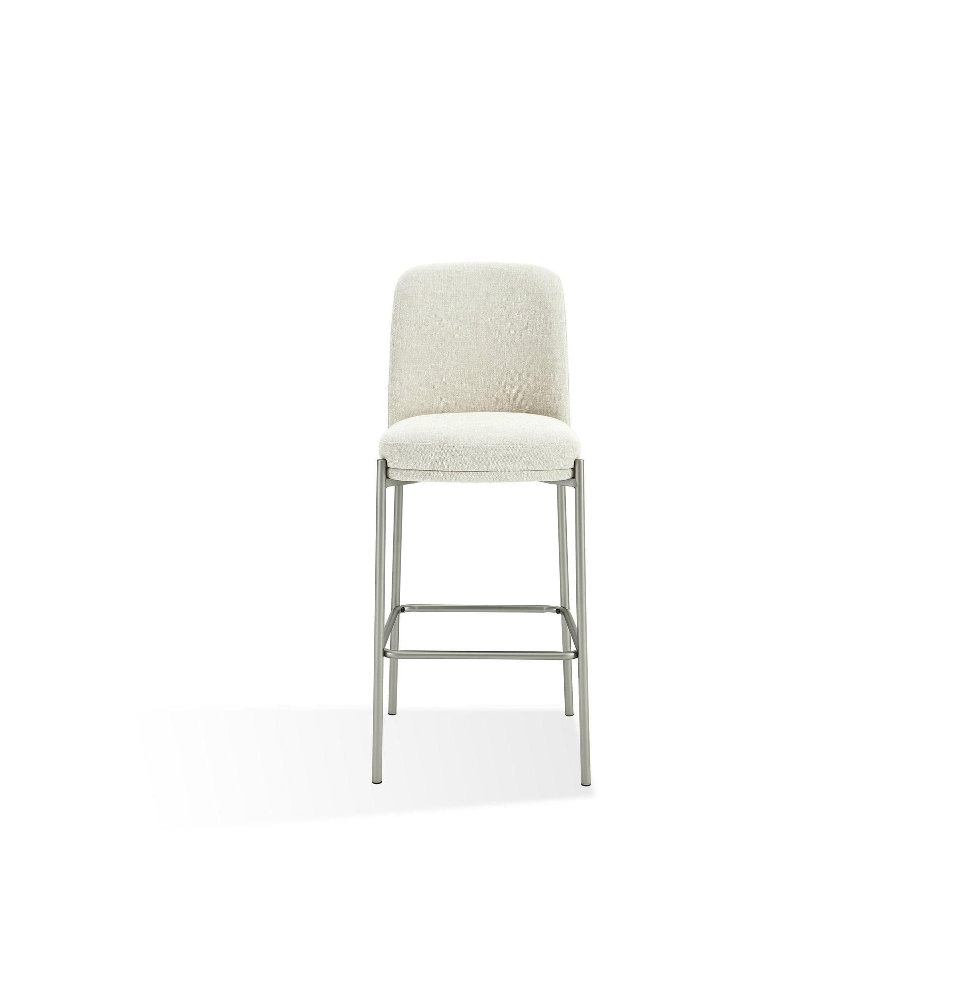 Dion Upholstered Bar Stool in Natural Light Linen and Brushed Nickel Metal - What A Room