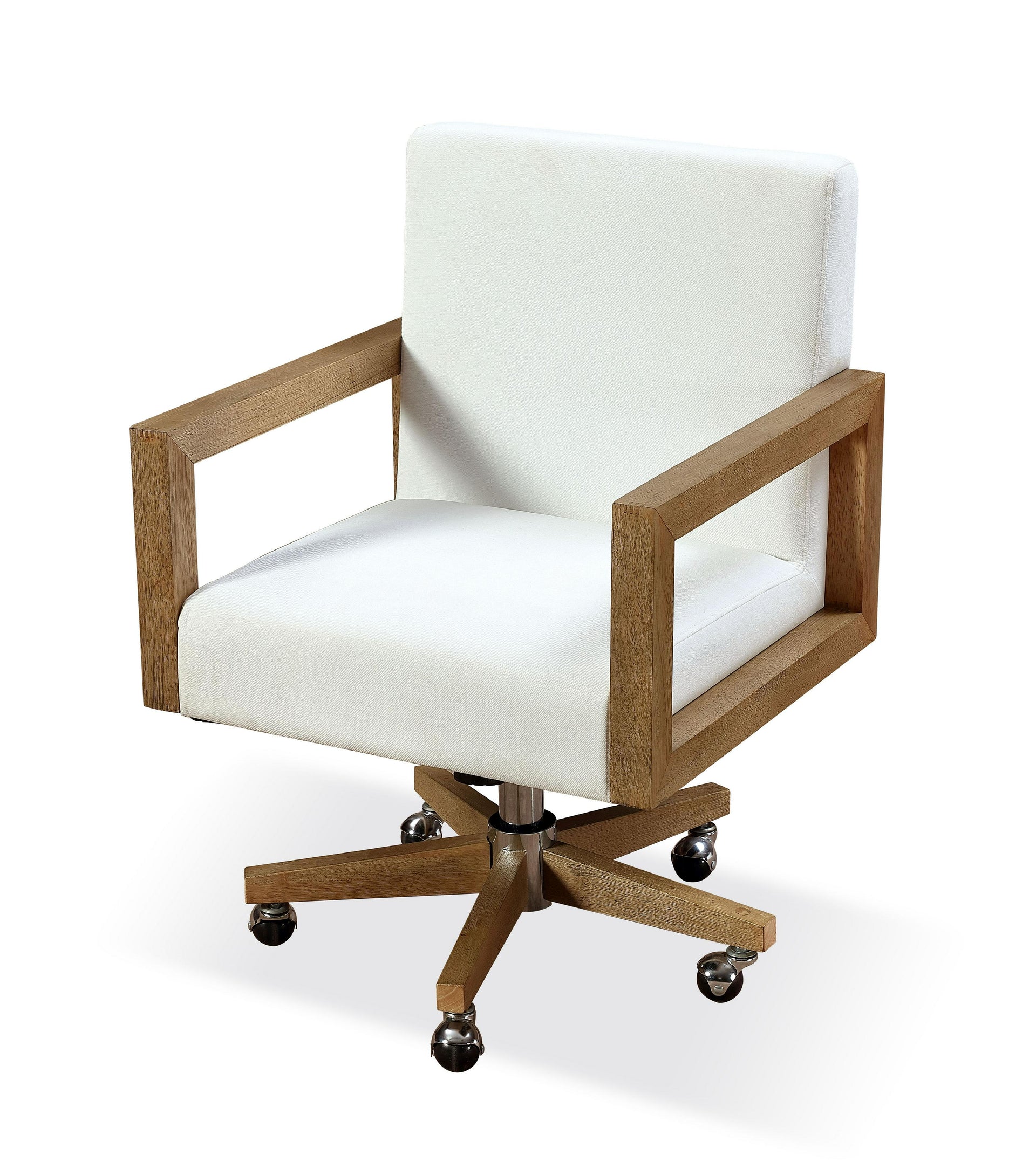 One Wood Frame Home Office Chair in Solid Wood and White Canvas - What A Room