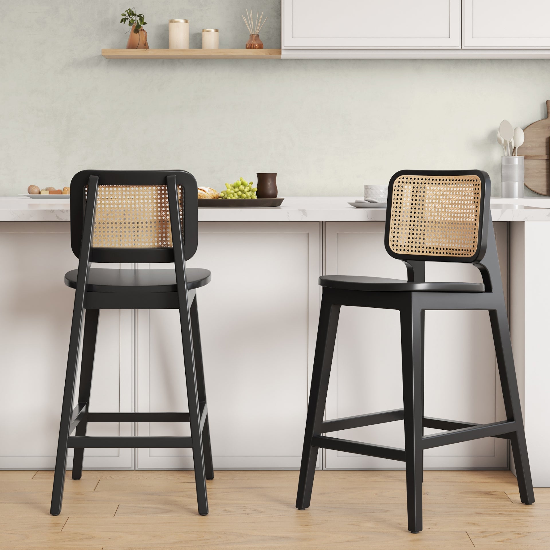 Maury Wood Counter Stool w/ Rattan - What A Room