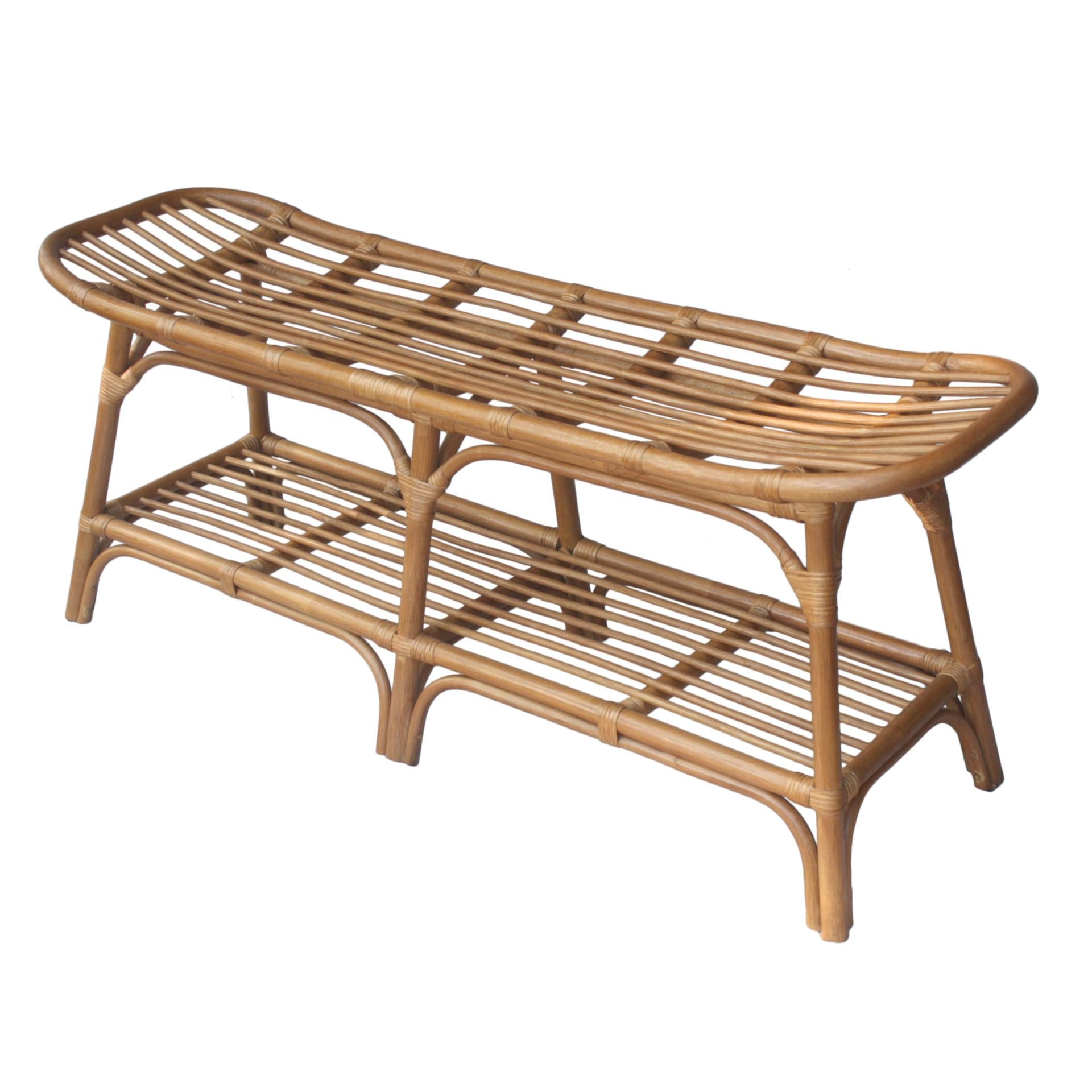 Damara Rattan Bench w/ Shelf - What A Room