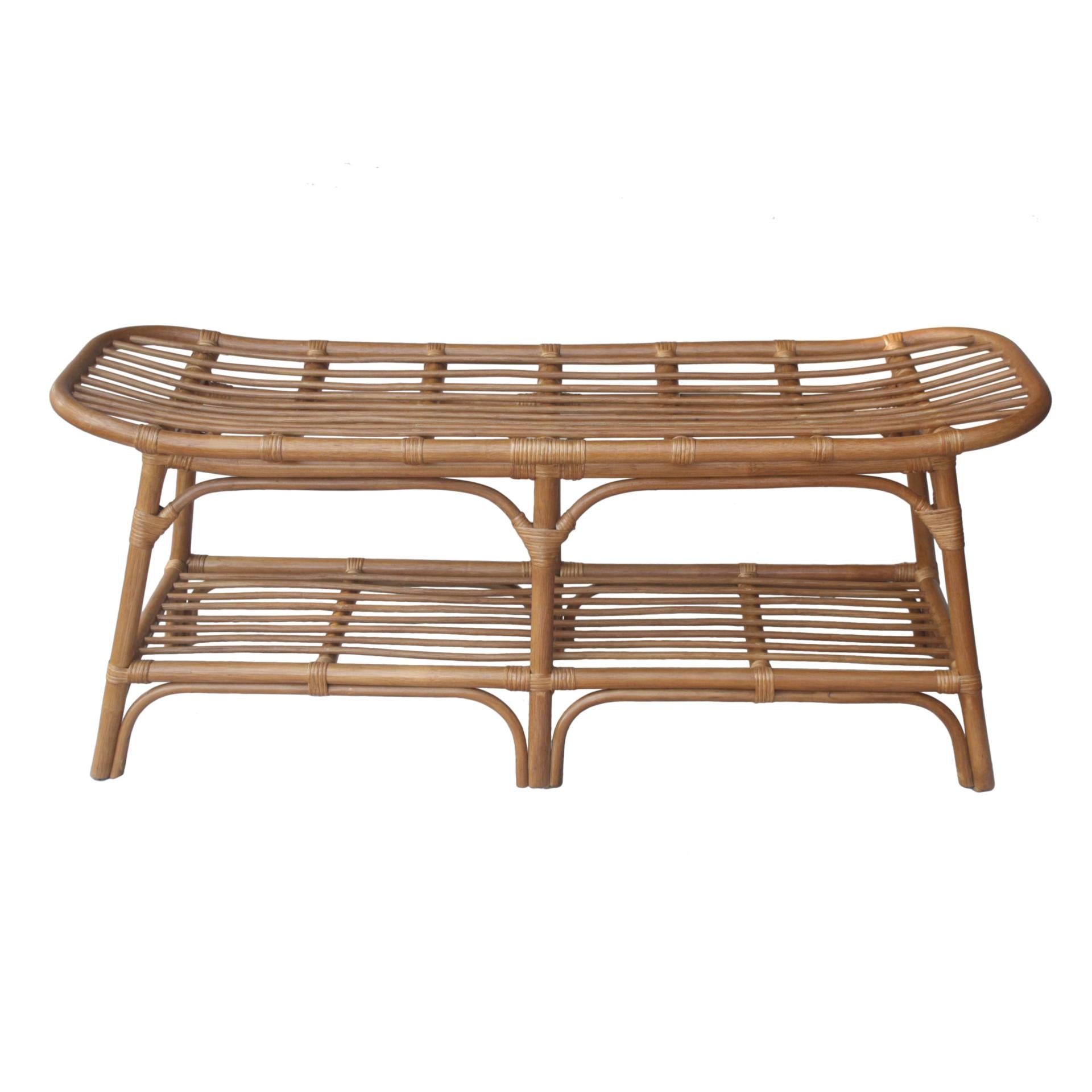 Damara Rattan Bench w/ Shelf - What A Room