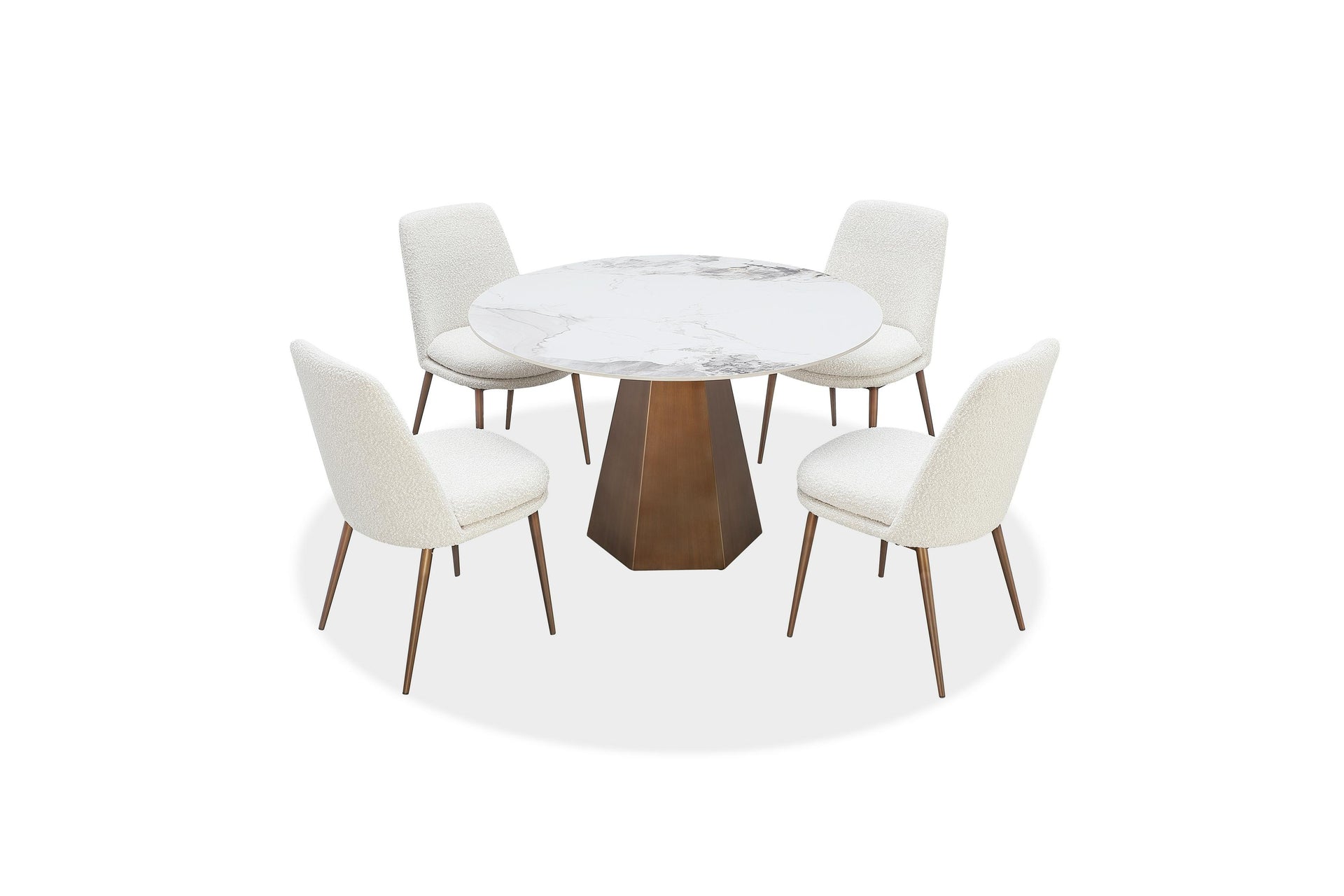 Carmel Stone Top Round Dining Table in Chanelle and Bronze - What A Room