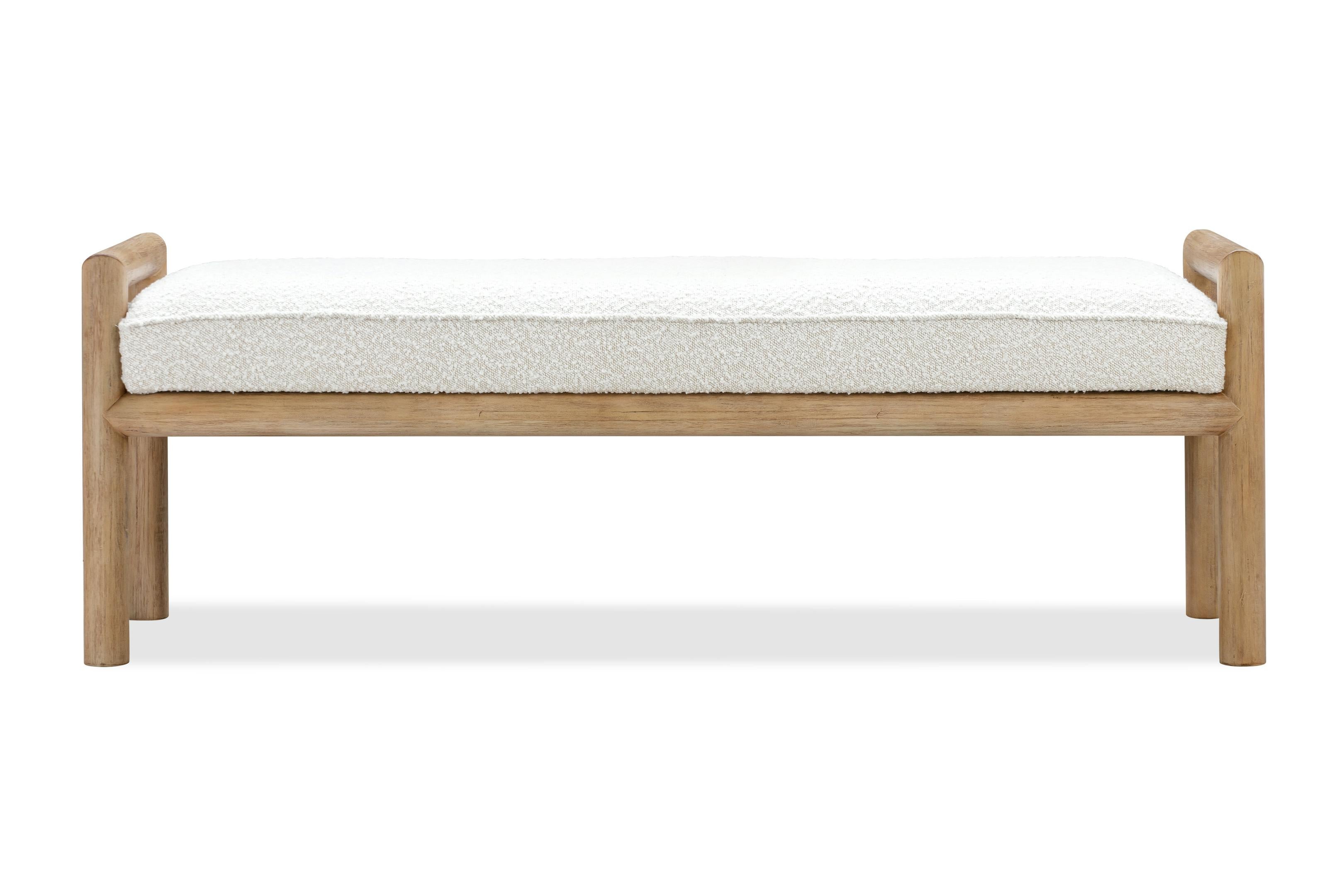 Dorsey Boucle Upholstered Wooden Bench in Granola and Ricotta - What A Room