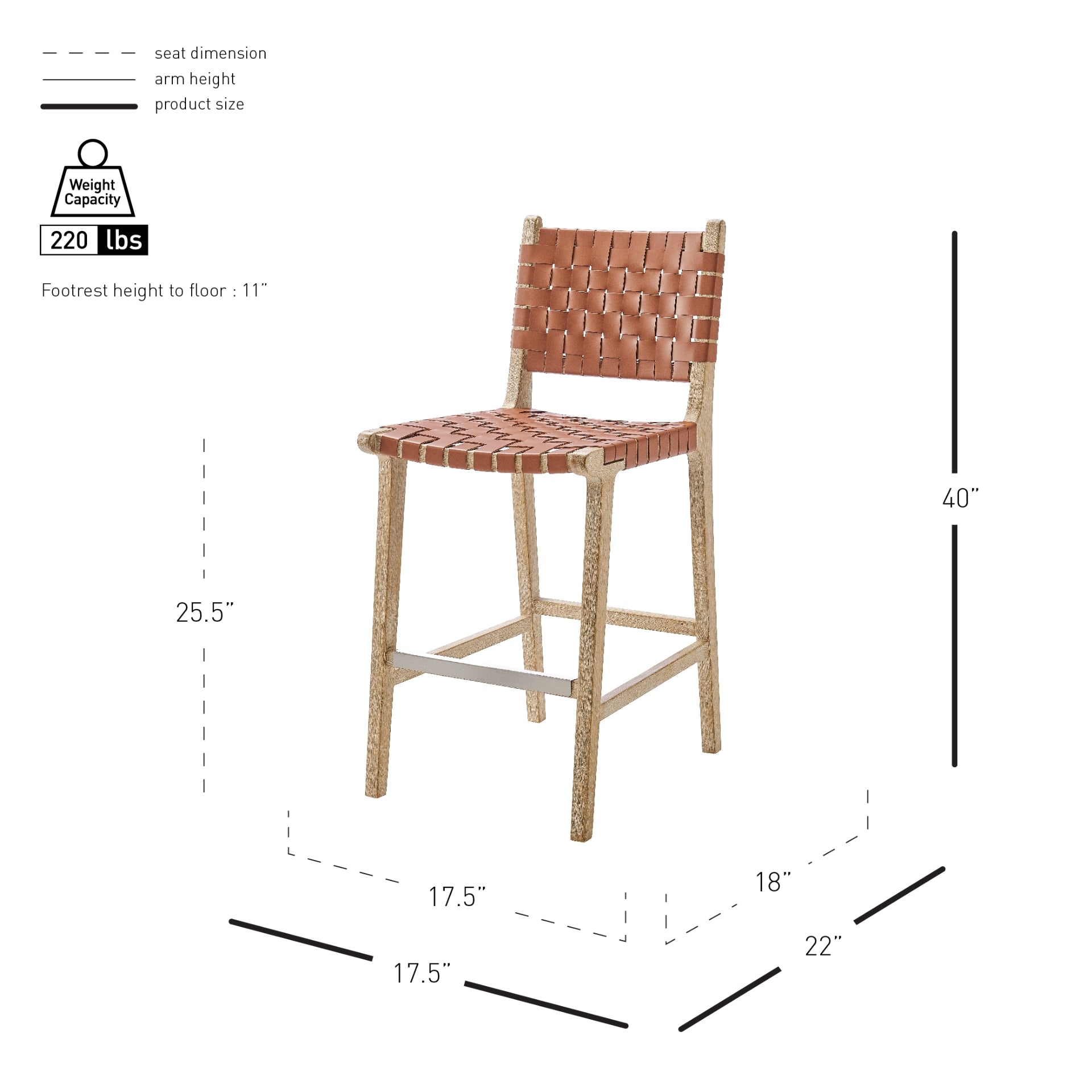 Marco Faux Leather Counter Stool Drift Wood Frame - What A Room