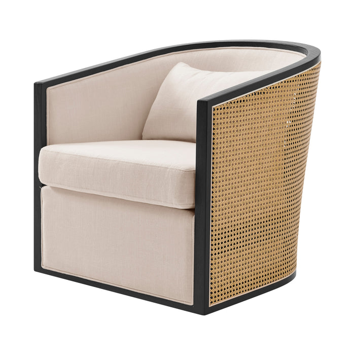 Marilyn Fabric Swivel Accent Arm Chair w/ Rattan Black Frame - What A Room