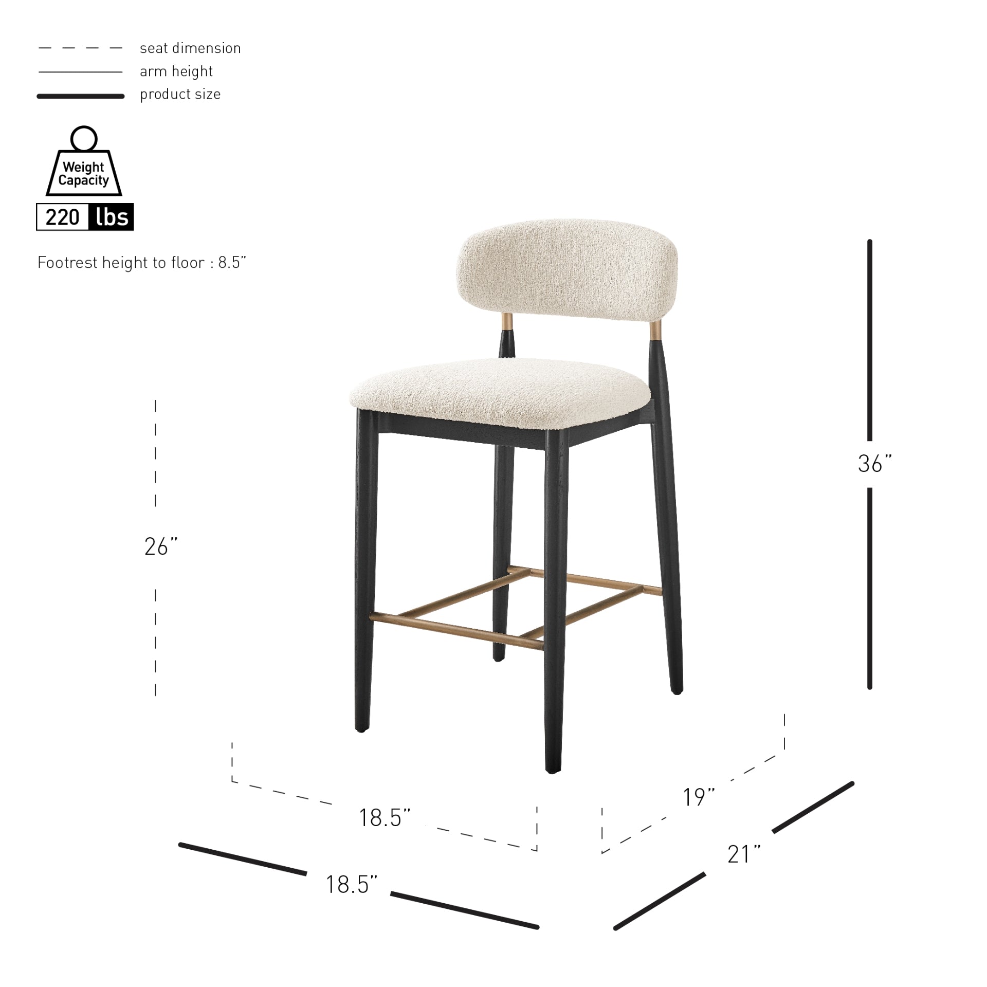 Verna Boucle Counter Stool Black Frame - What A Room