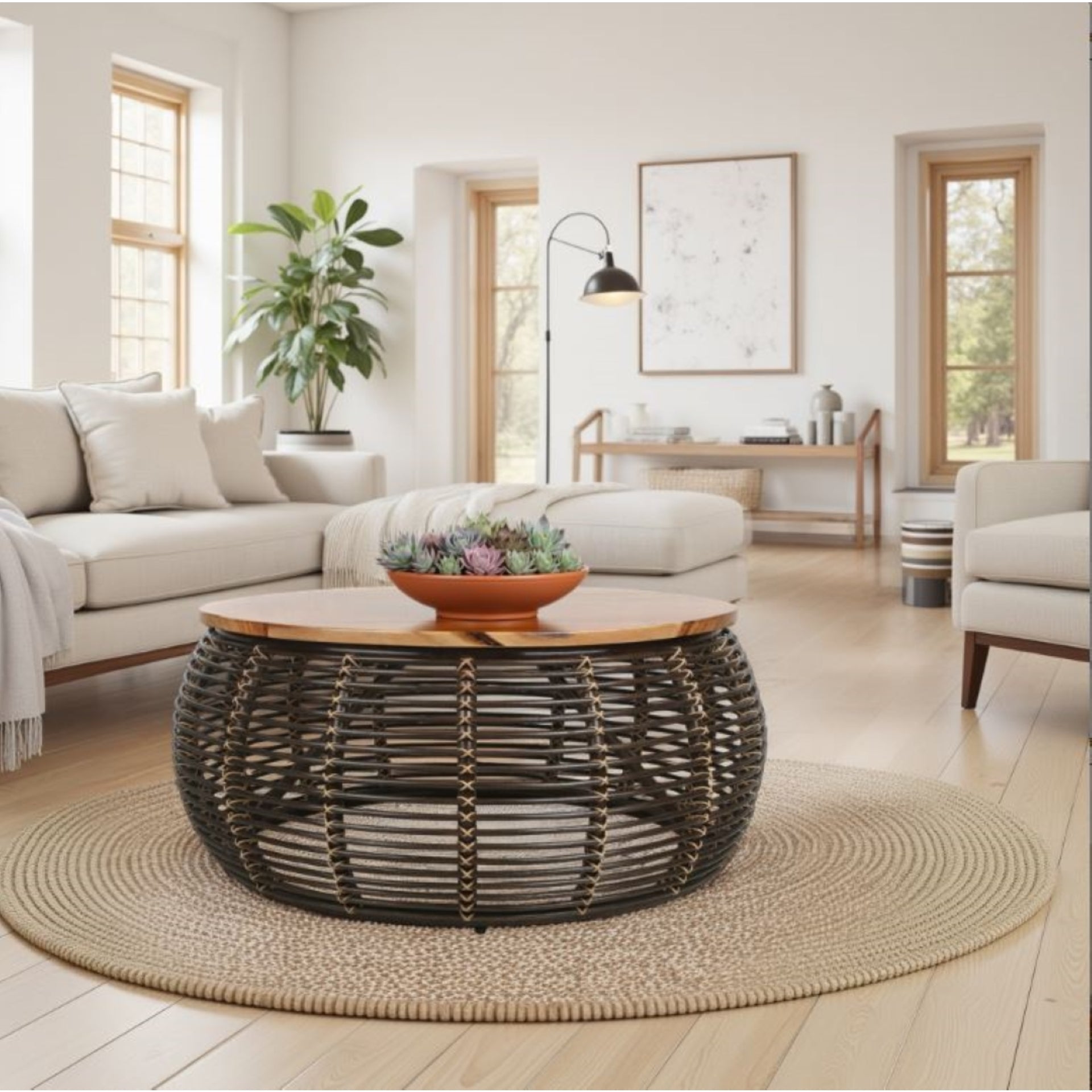 Iris Rattan Coffee Table w/ Wood Top - What A Room