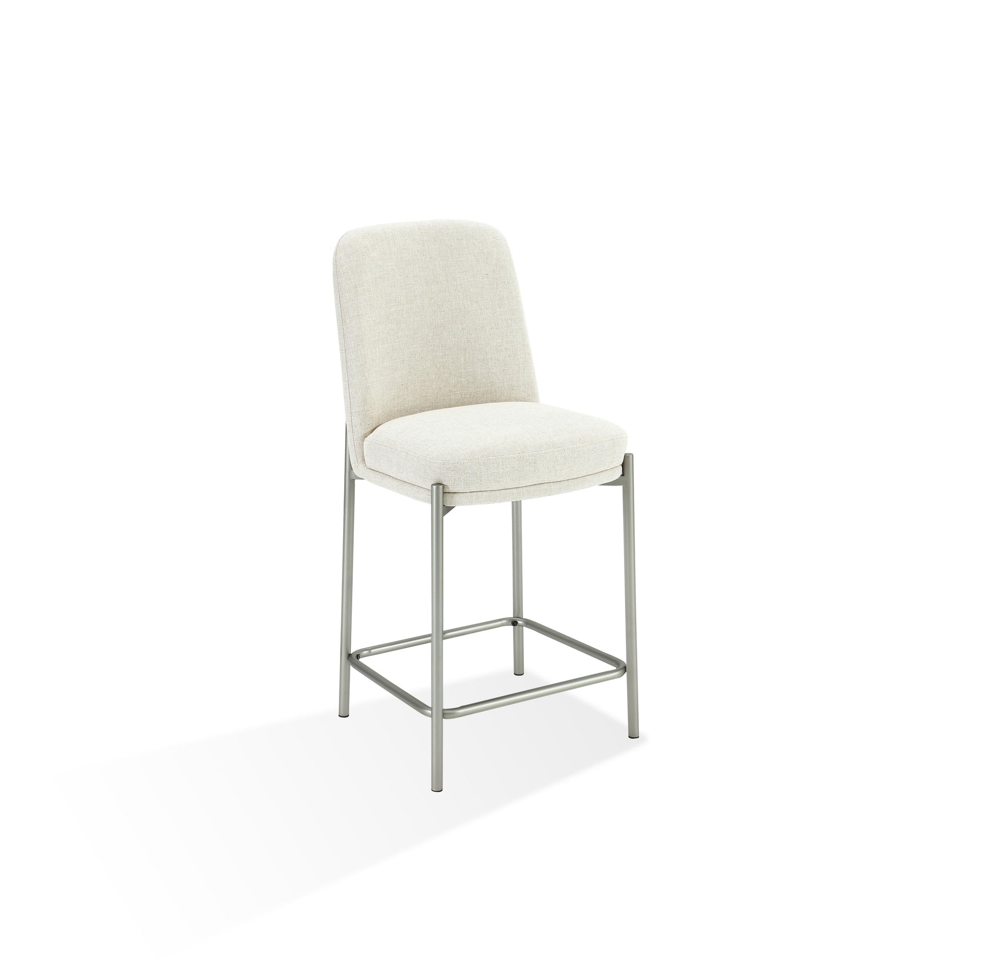 Dion Upholstered Counter Stool in Natural Light Linen and Brushed Nickel Metal - What A Room