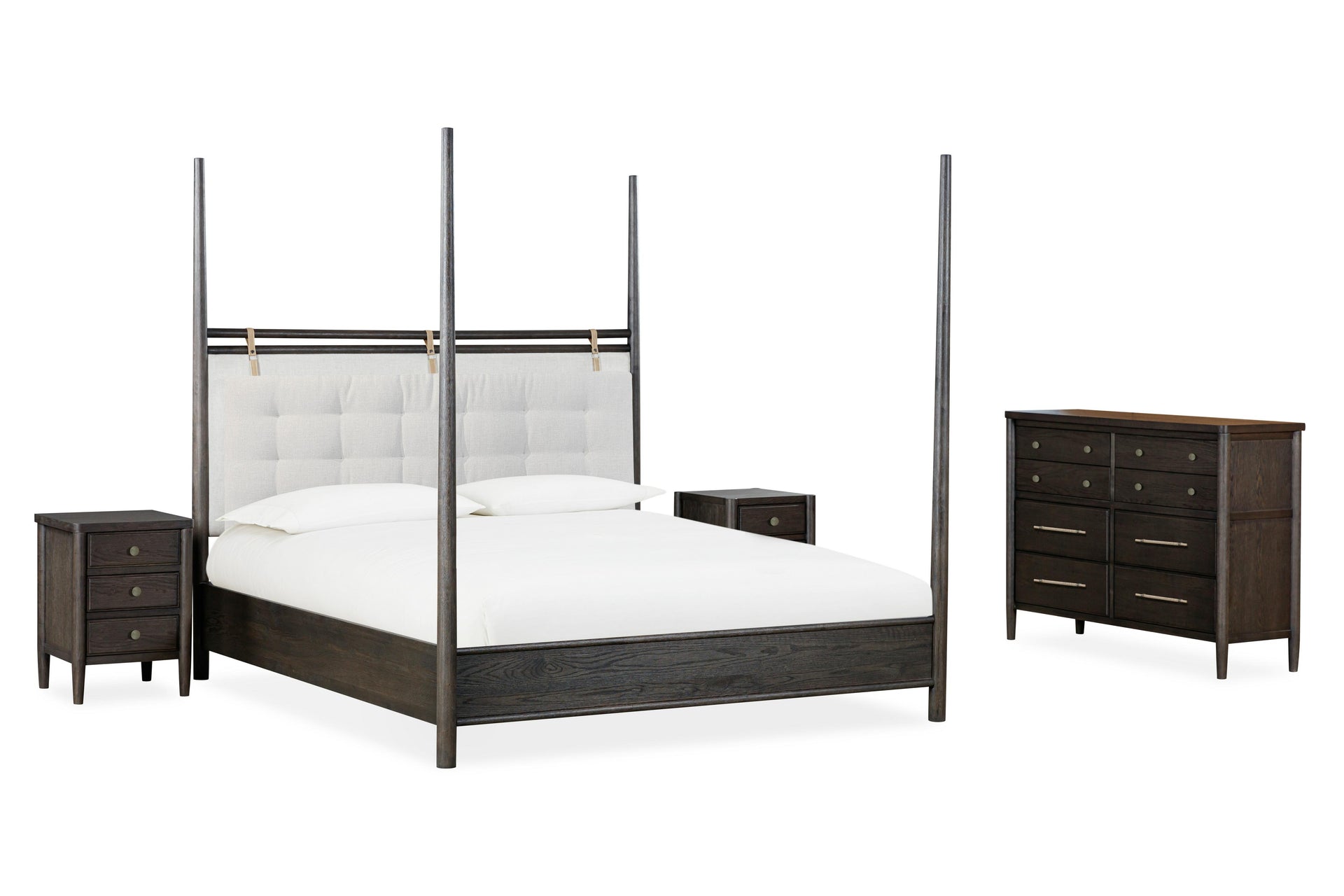 Rockport Upholstered Poster Bed in Yin and Turtle Dove Linen - What A Room