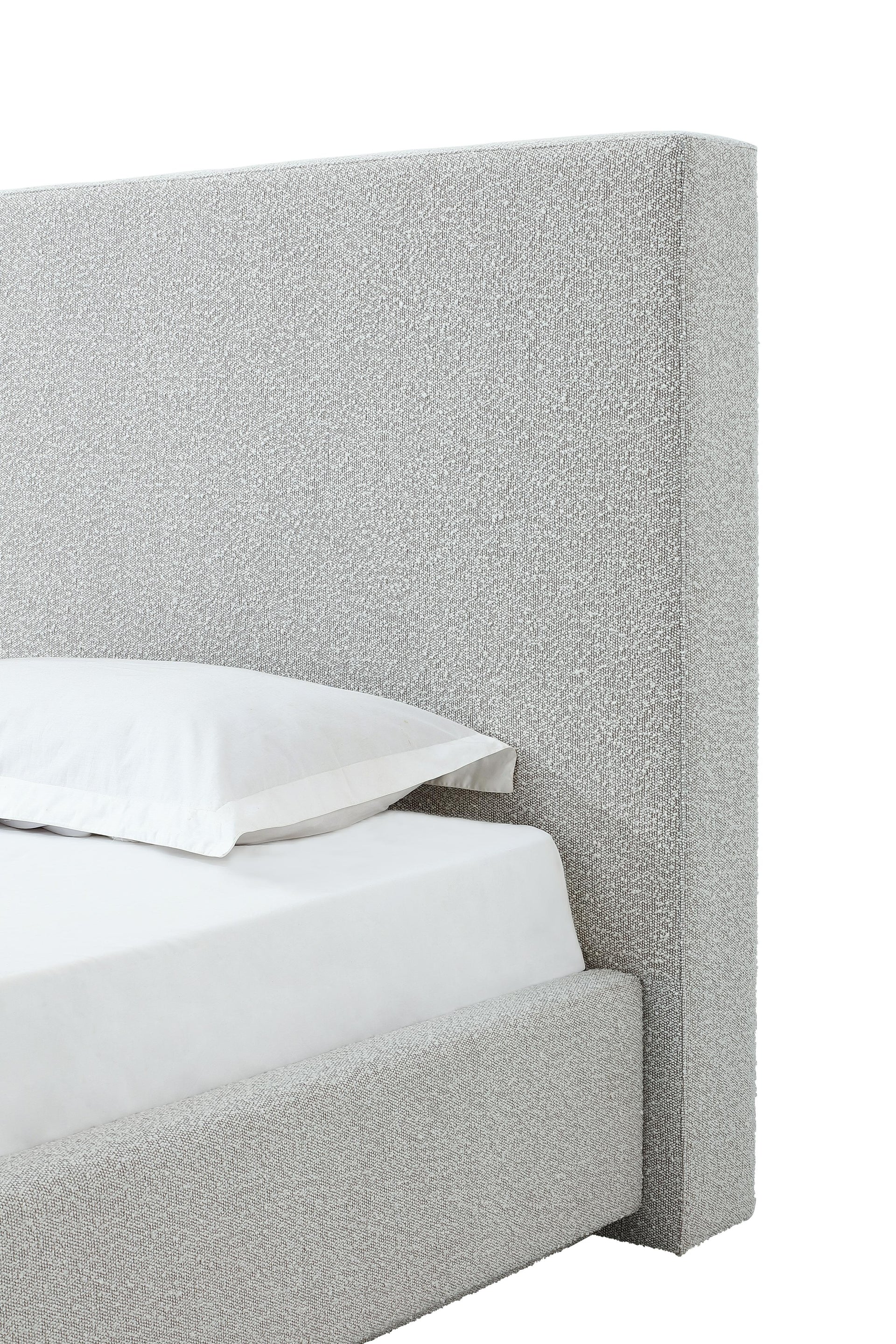 One Upholstered Platform Bed in Cotton Ball Boucle - What A Room