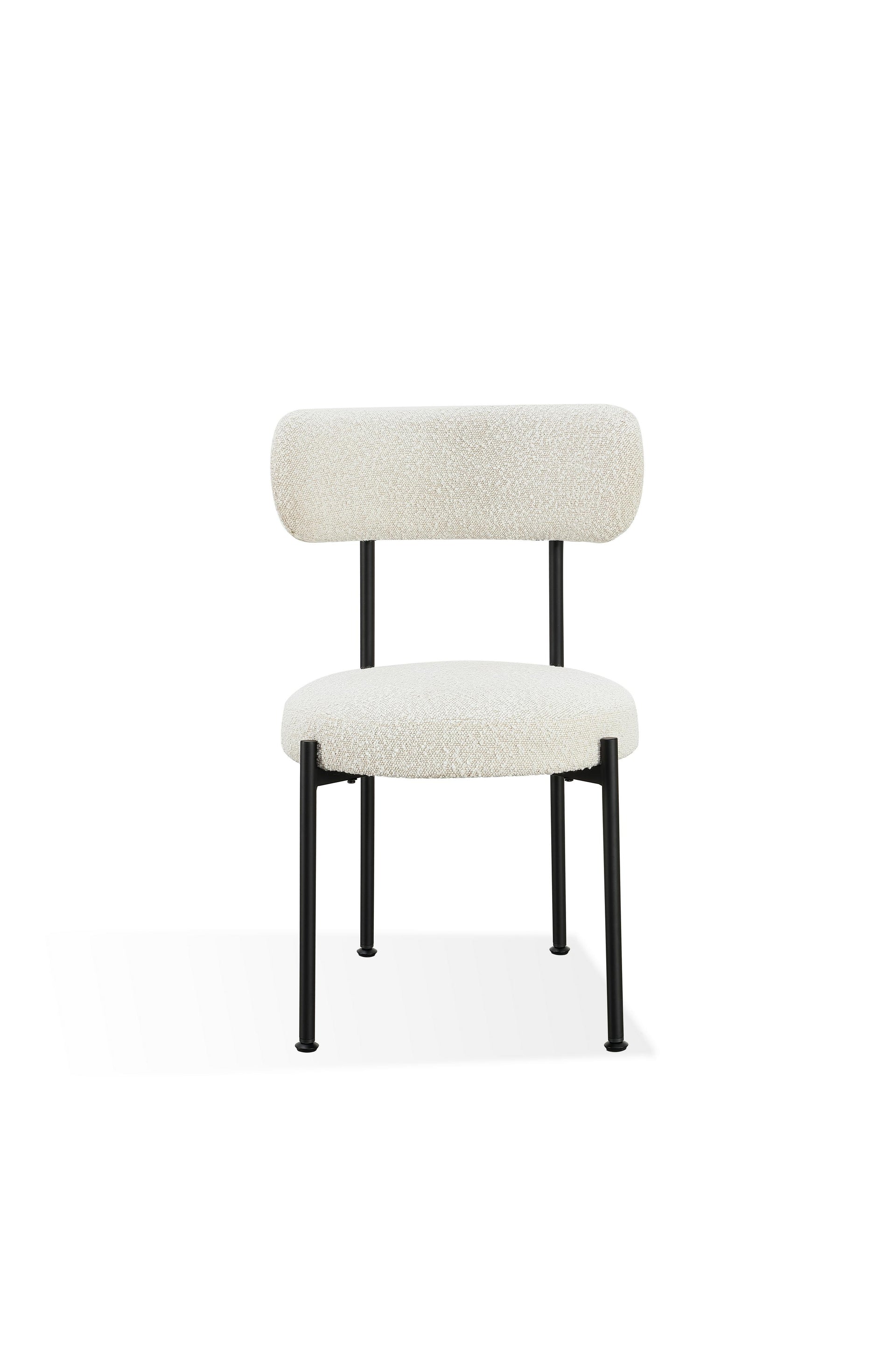 Aere Boucle Upholstered Metal Leg Dining Chair in Ivory and Black (Set of 2) - What A Room