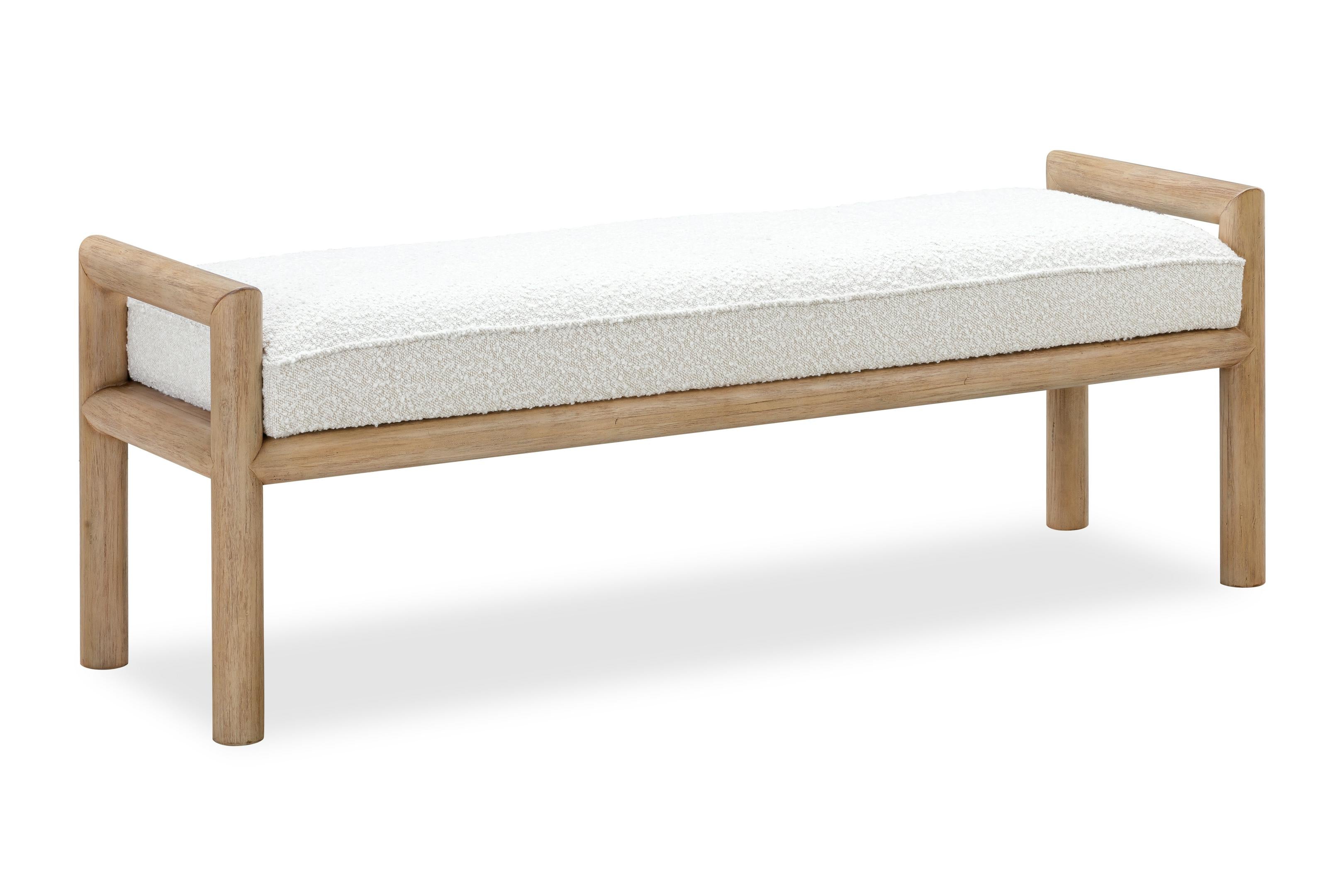Dorsey Boucle Upholstered Wooden Bench in Granola and Ricotta - What A Room