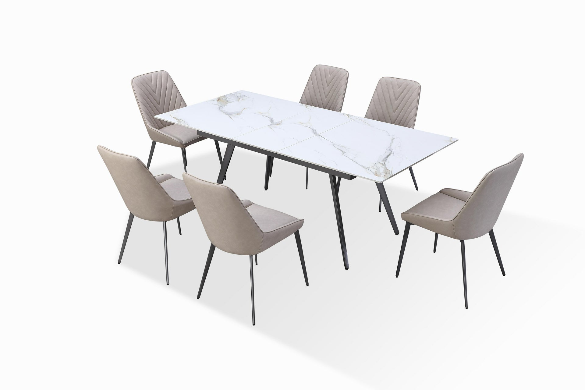 Lucia Extendable Stone Top Metal Leg Dining Table in Polished Cappuccino and Gunmetal - What A Room