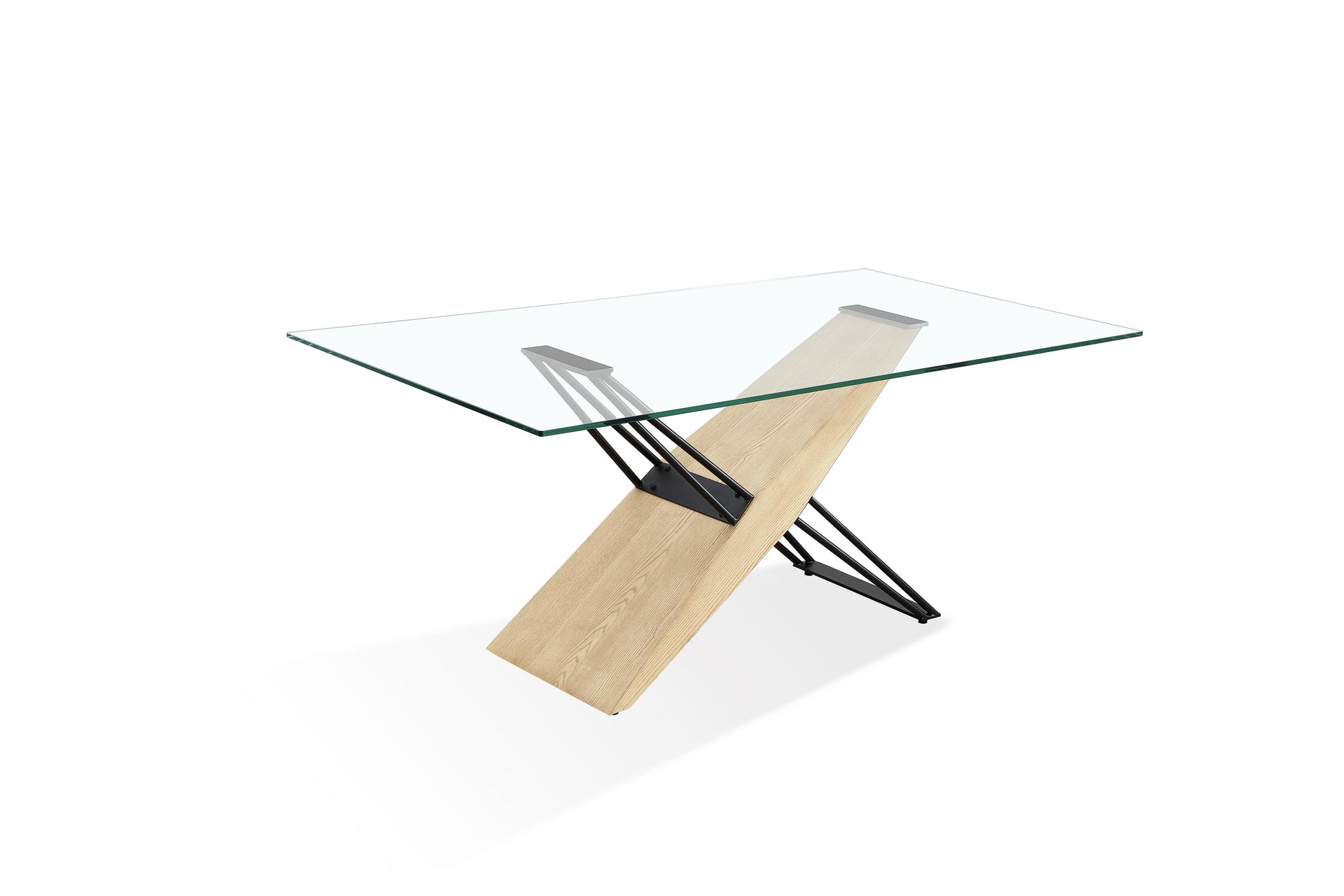 Aere Glass, Wood and Metal Rectangular Dining Table in Natural Ash and Black - What A Room