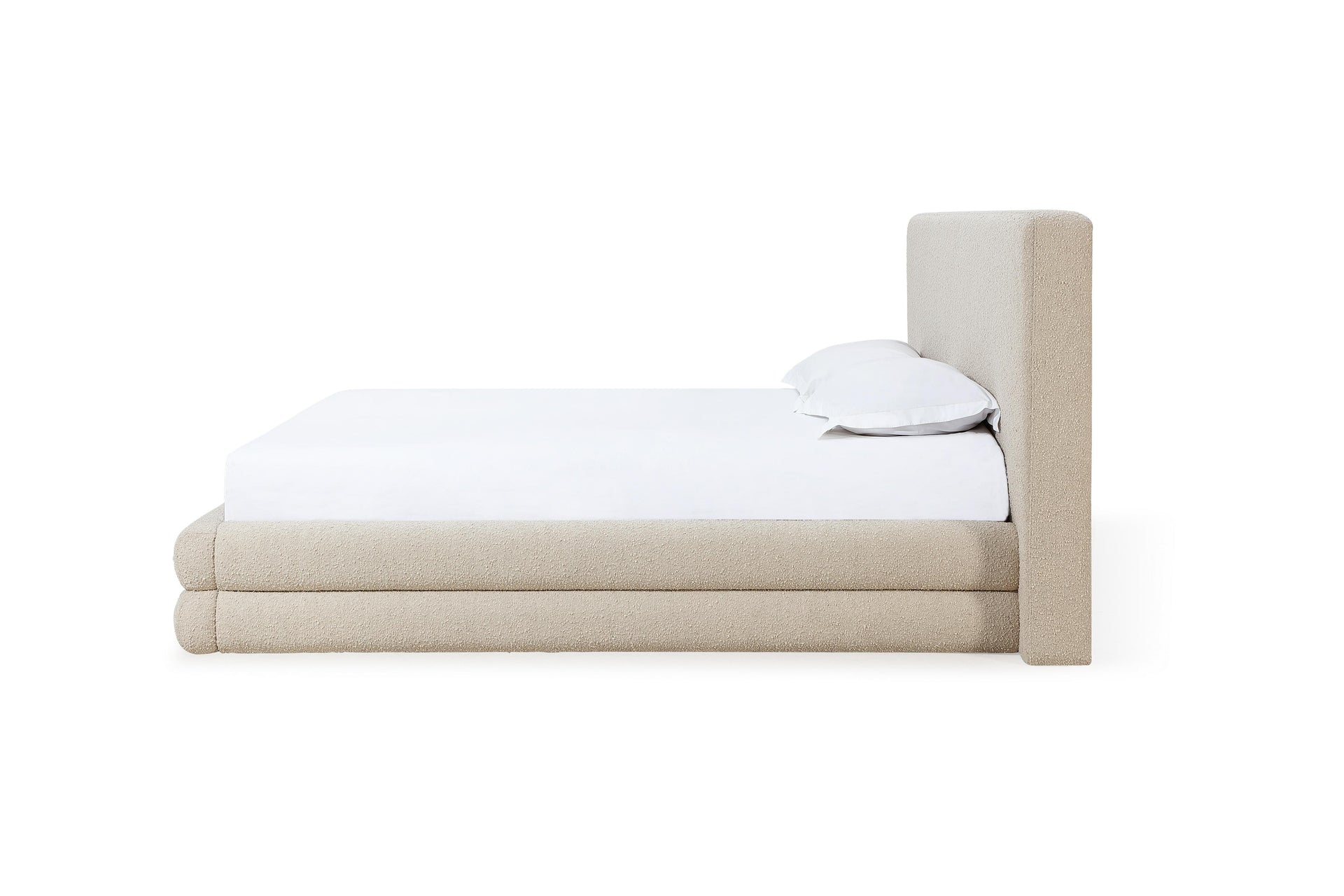 Maya Upholstered Platform Bed in Brun Boucle - What A Room