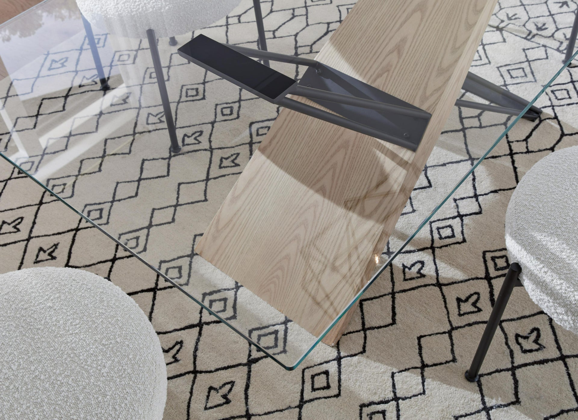 Aere Glass, Wood and Metal Rectangular Dining Table in Natural Ash and Black - What A Room