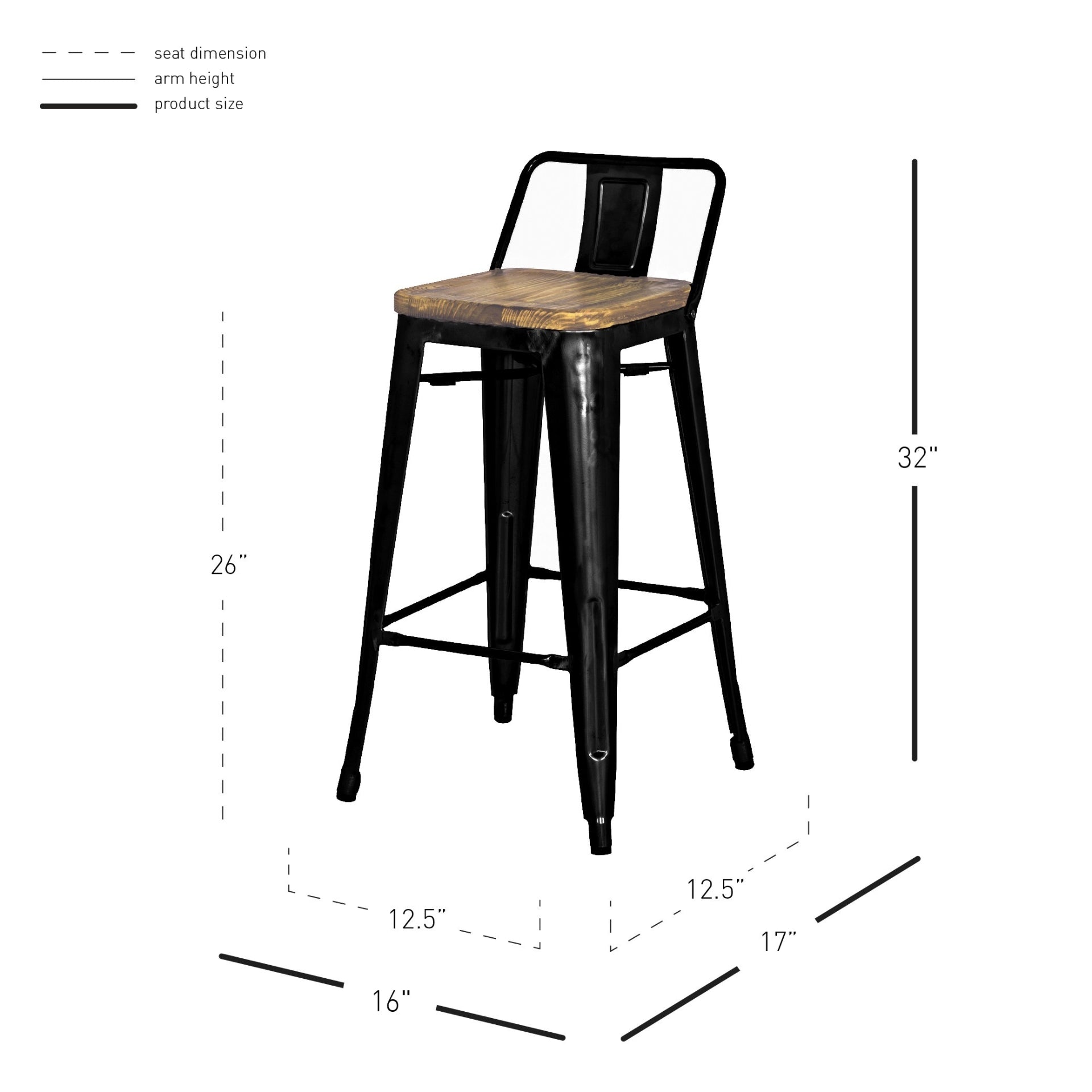 Metropolis Low Back Counter Stool Wood Seat (Set of 4) - What A Room