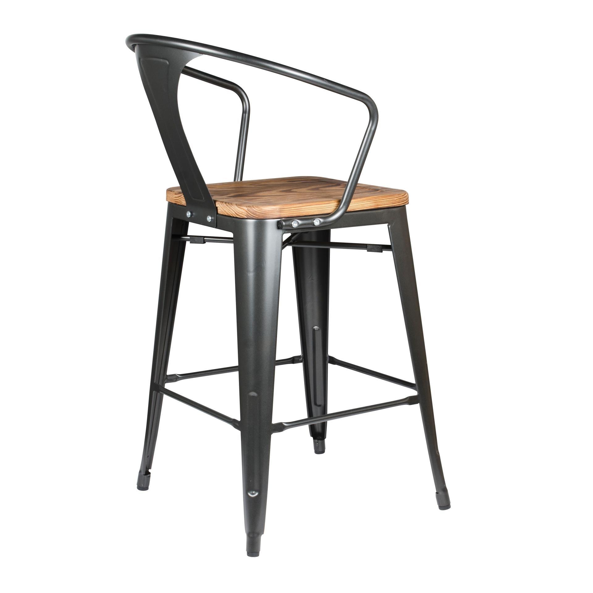 Metropolis Metal Counter Stool Wood Seat (Set of 4) - What A Room