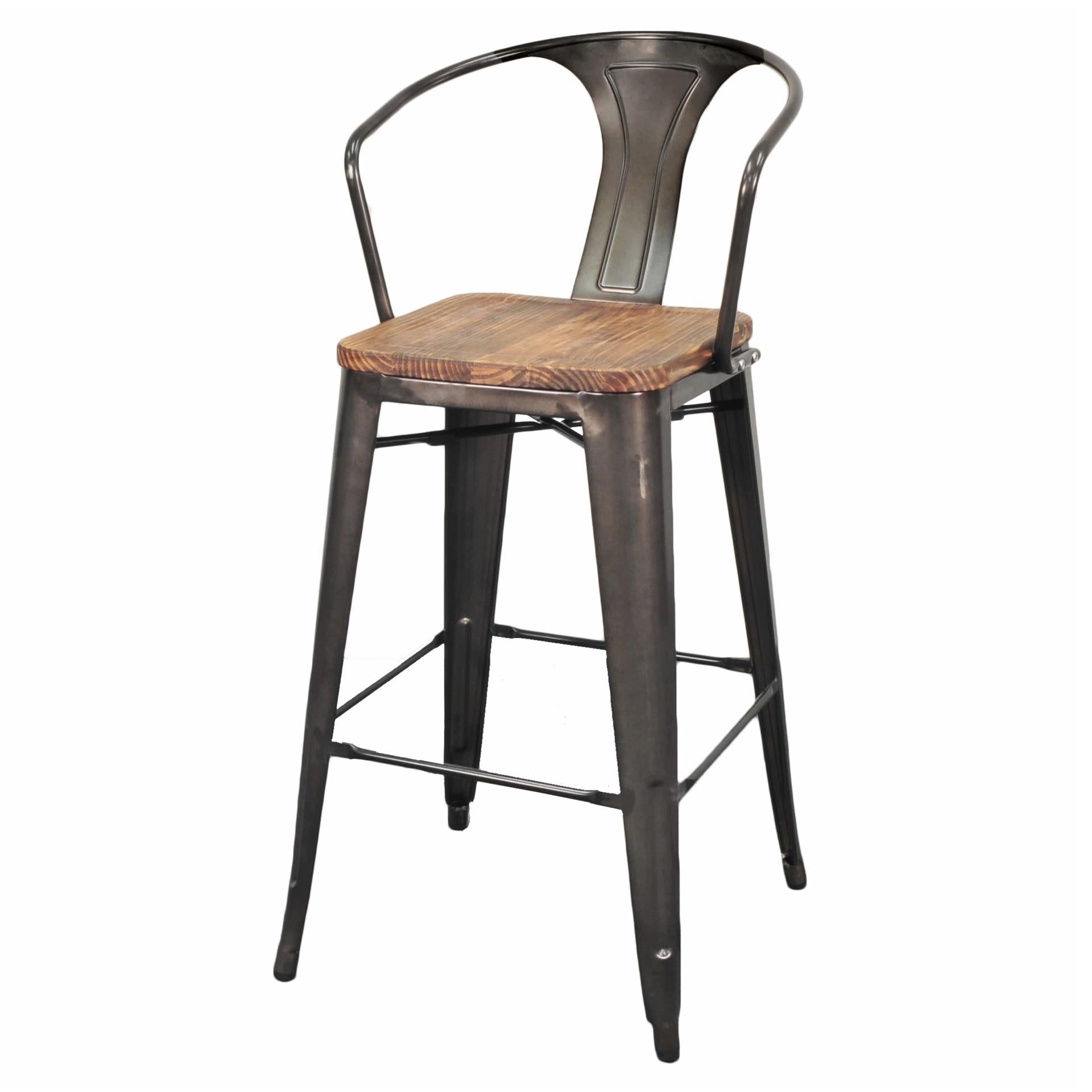 Metropolis Metal Bar Stool Wood Seat (Set of 4) - What A Room