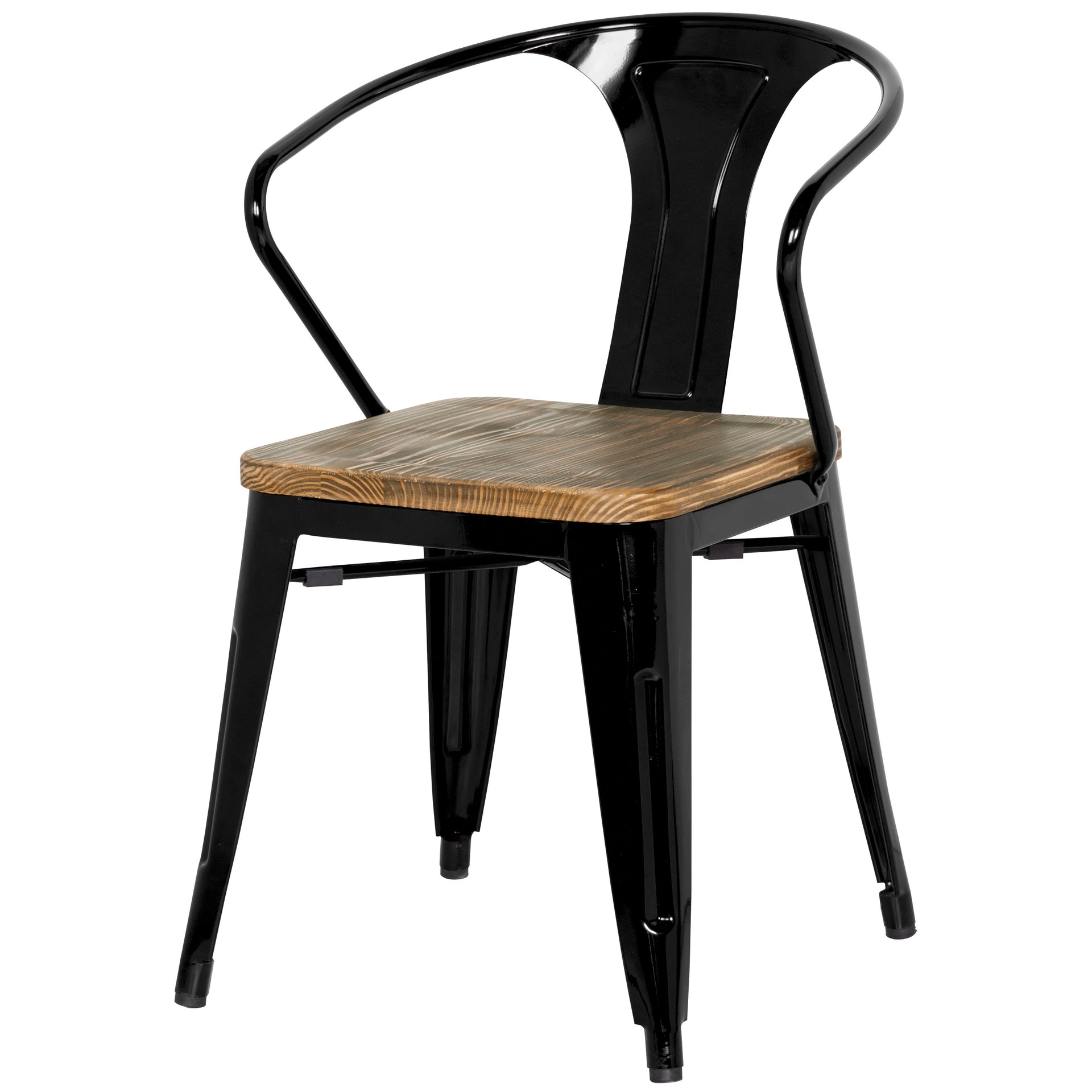 Metropolis Metal Dining Side Arm Chair Wood Seat (Set of 4) - What A Room