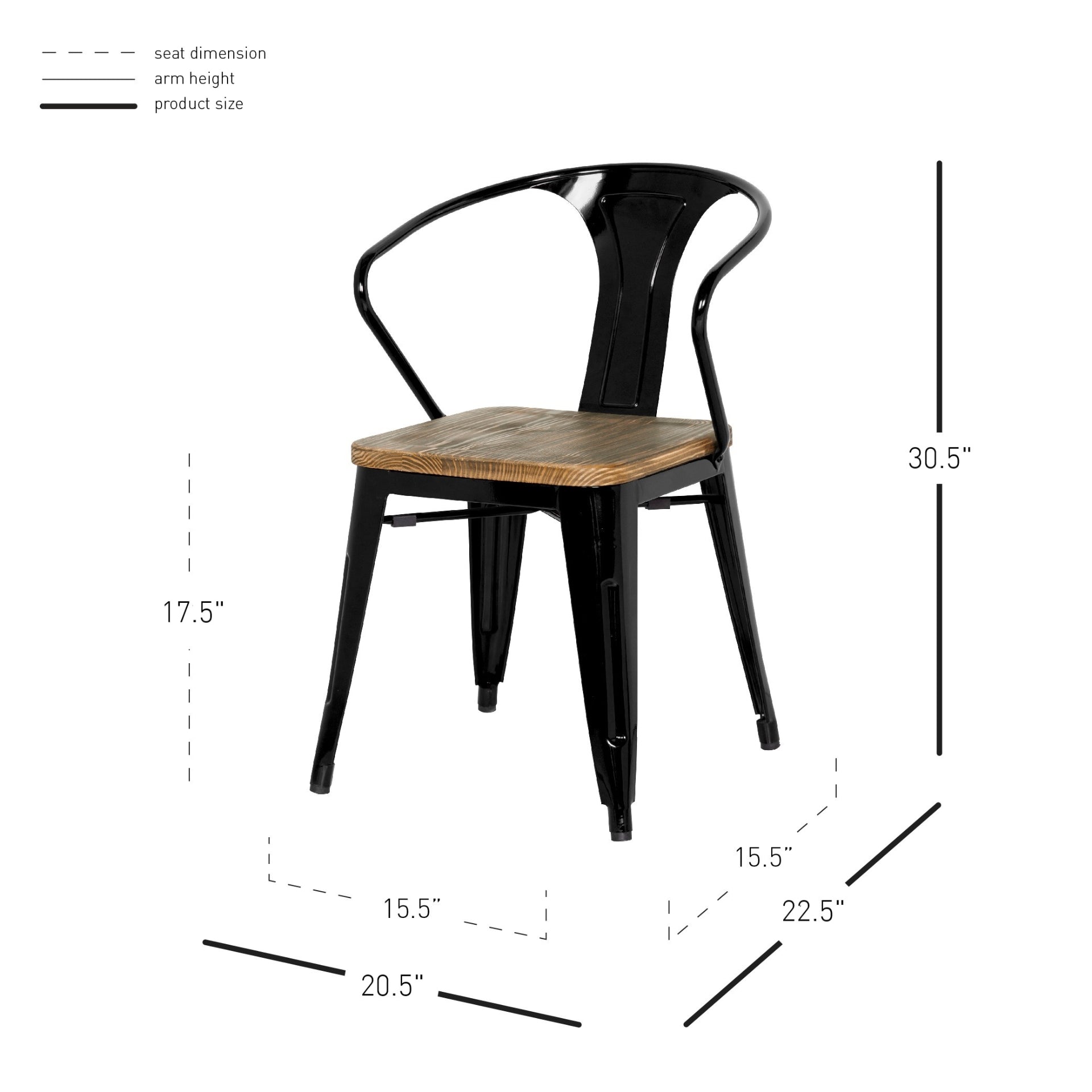 Metropolis Metal Dining Side Arm Chair Wood Seat (Set of 4) - What A Room