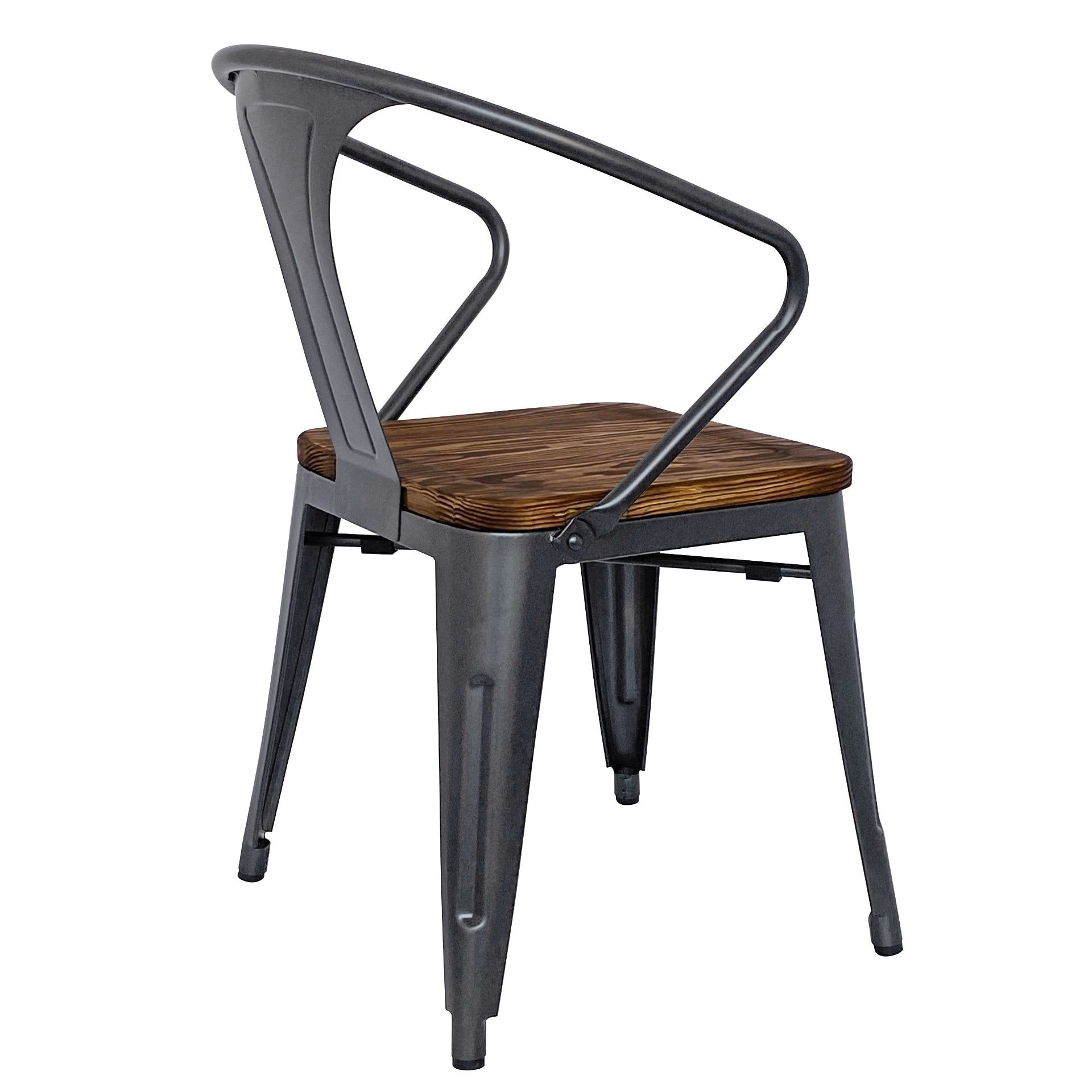 Metropolis Metal Dining Side Arm Chair Wood Seat (Set of 4) - What A Room