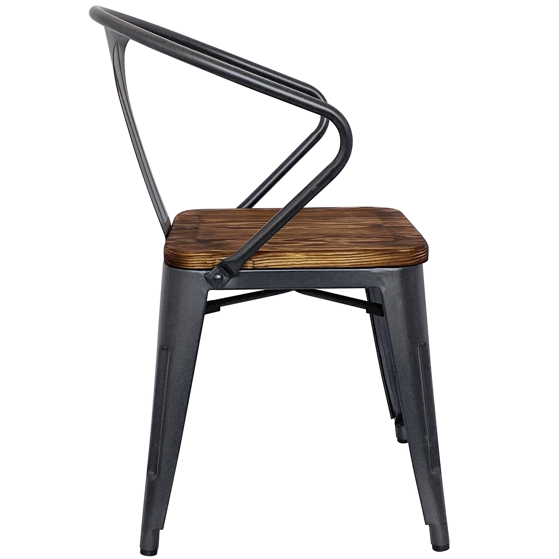 Metropolis Metal Dining Side Arm Chair Wood Seat (Set of 4) - What A Room