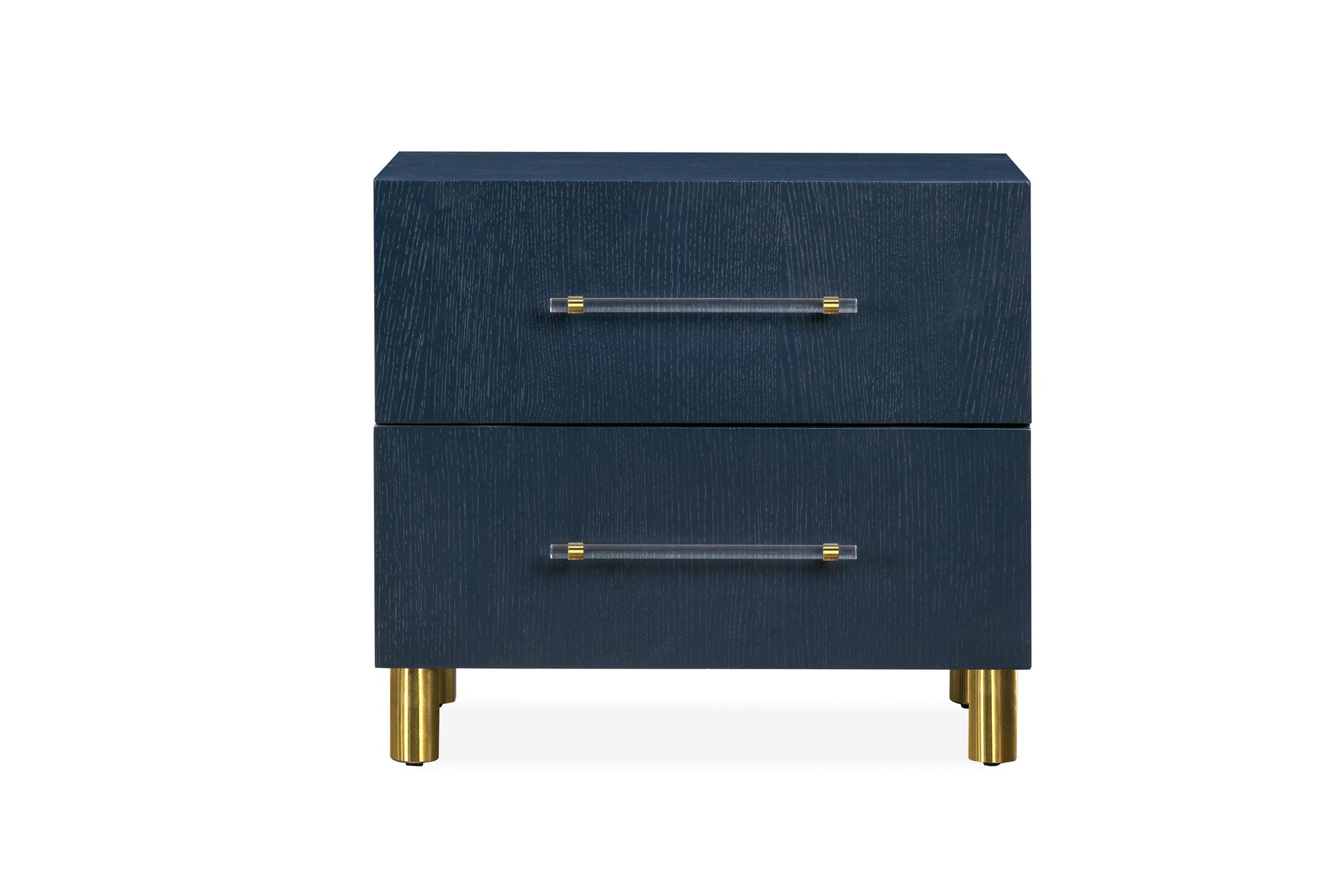 Argento Two Drawer USB Charging Nightstand in Navy Blue and Burnished Brass - What A Room
