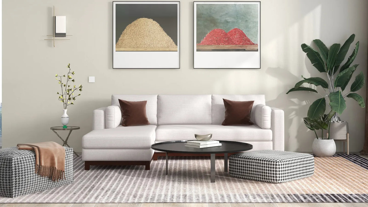 Florida Minimalist Custom Sectional Sofa with Chaise & Bench Cushion