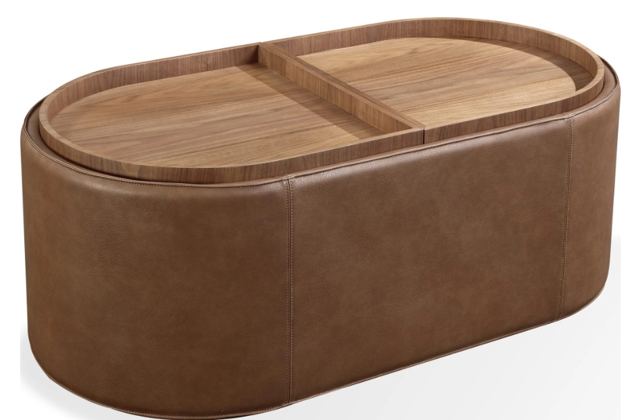 Yeal Leather Upholstered Storage Coffee Table with Wooden Tray Top and Casters - What A Room