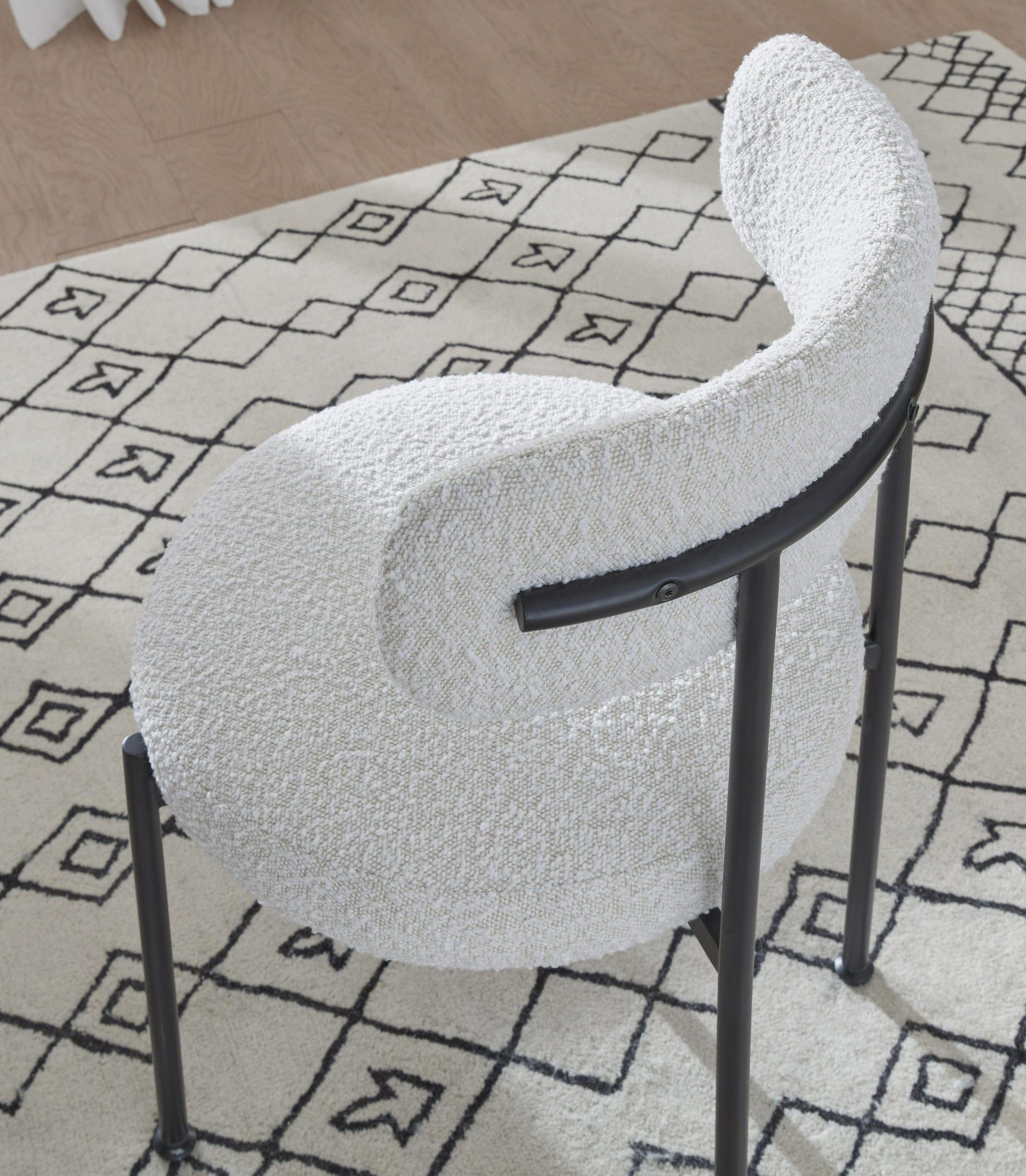 Aere Boucle Upholstered Metal Leg Dining Chair in Ivory and Black (Set of 2) - What A Room