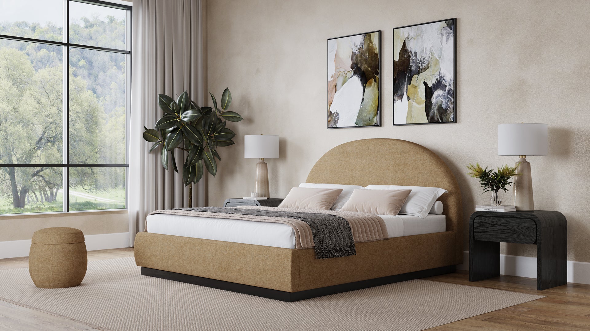 Flex Upholstered Bed in Porcini Chenille - What A Room