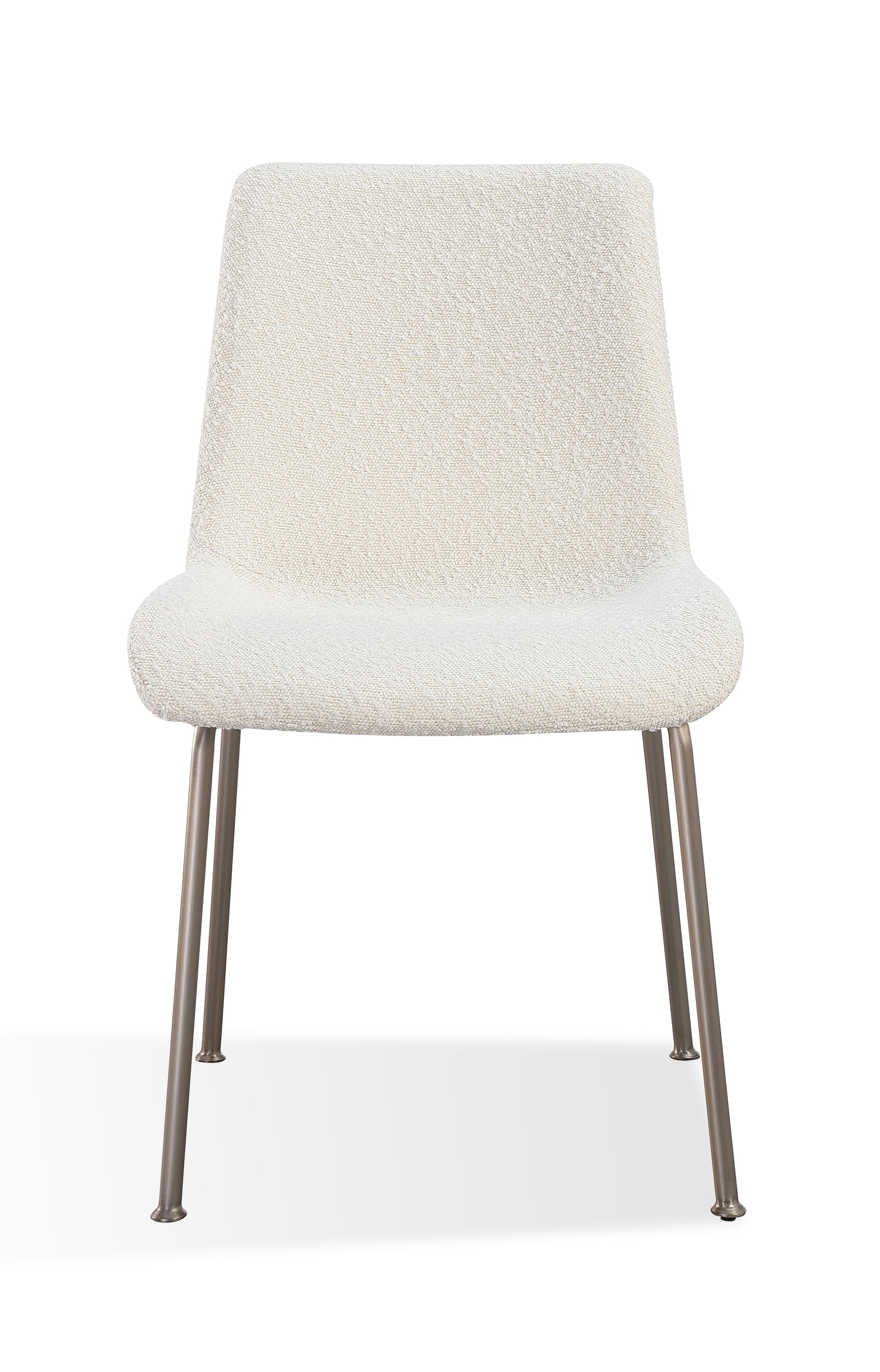 Jade Upholstered Dining Chair in Cottage Cheese Boucle and Brushed Nickel Metal (Set of 2) - What A Room