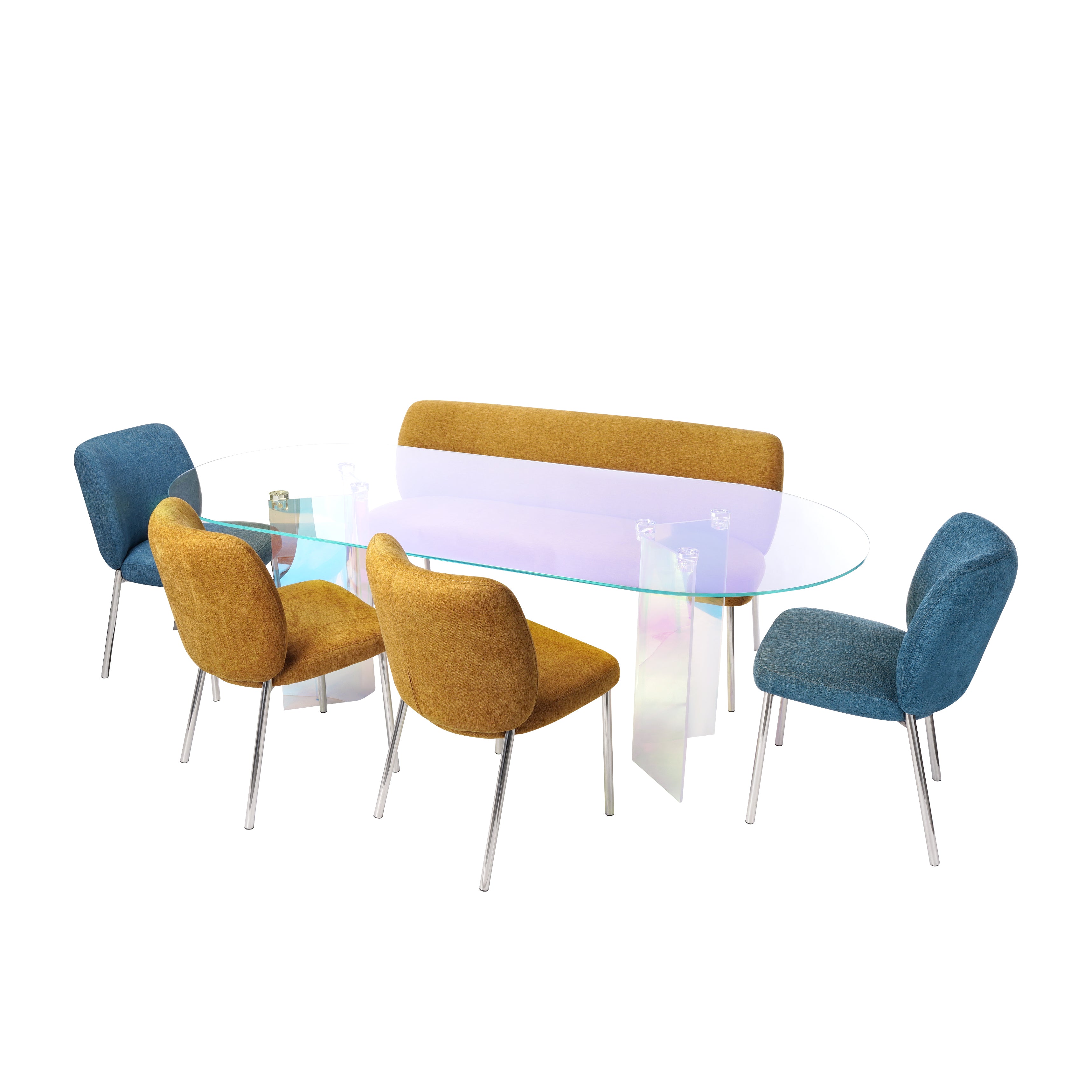 Fomo Double Pedestal Oval Dining Table in Iridescent Glass and Acrylic - What A Room