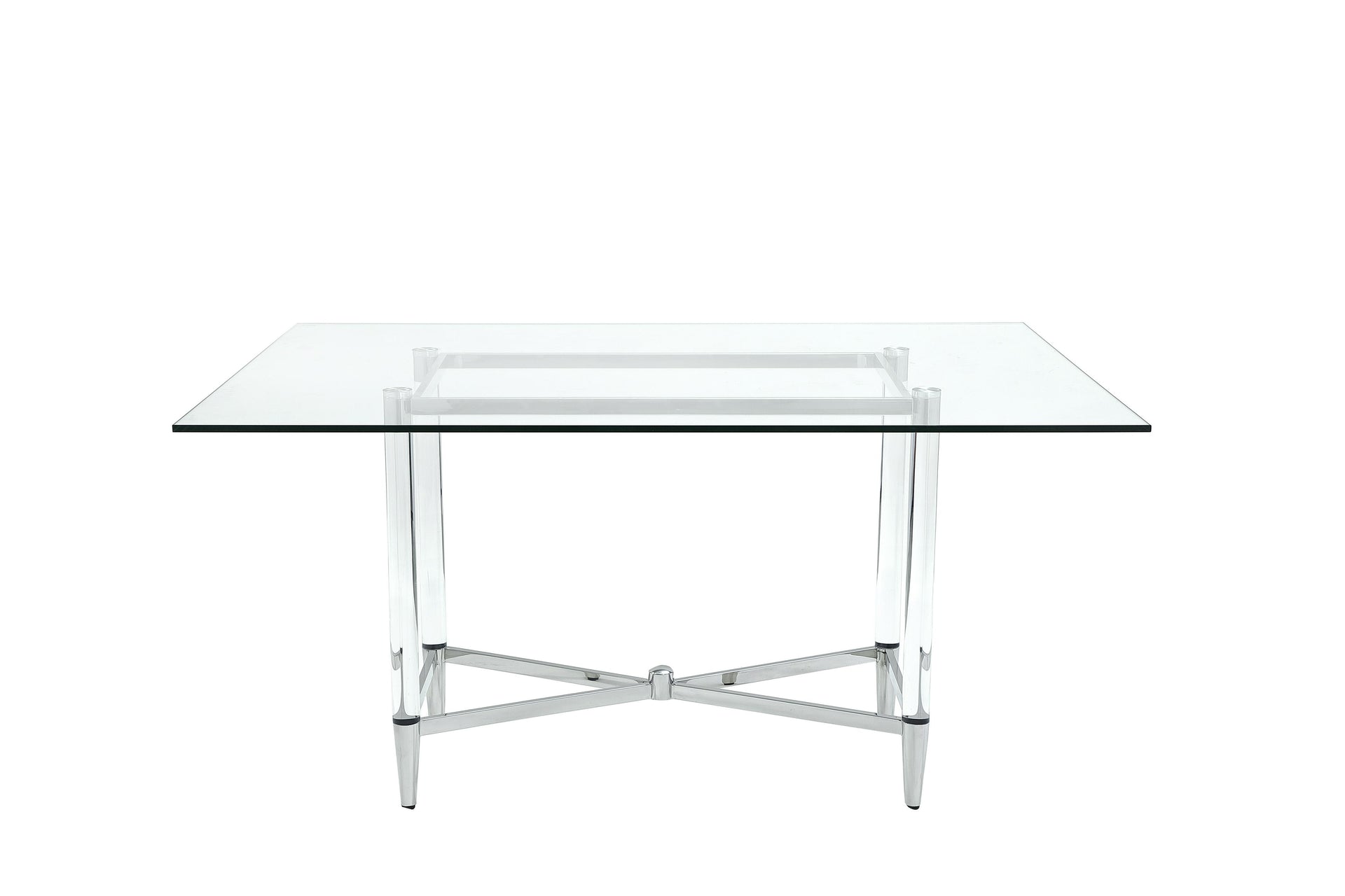Marilyn Glass Top Dining Table in Polished Stainless Steel and Clear Acrylic - What A Room