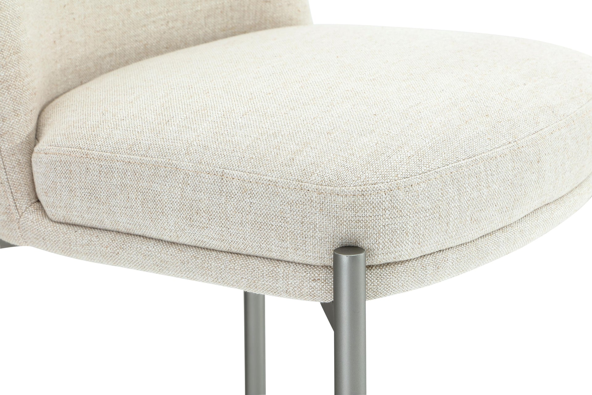 Dion Upholstered Counter Stool in Natural Light Linen and Brushed Nickel Metal - What A Room