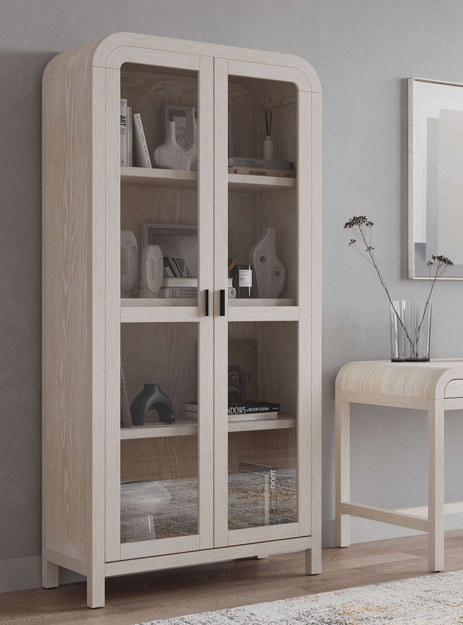 Drake Glass Door Wooden Bookcase in Sugar - What A Room