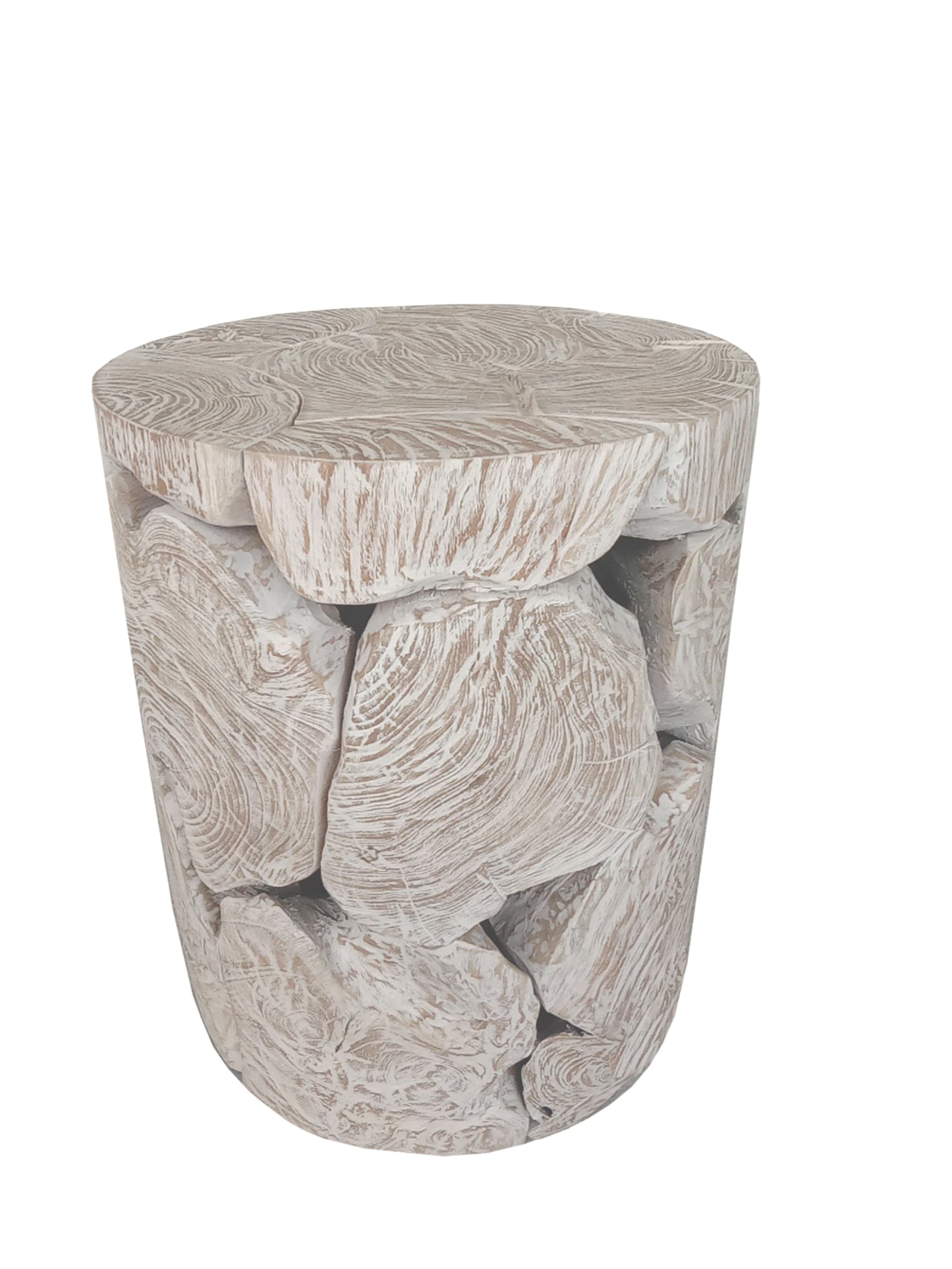 One Teak Slice Round End Table in Bleached Teak - What A Room