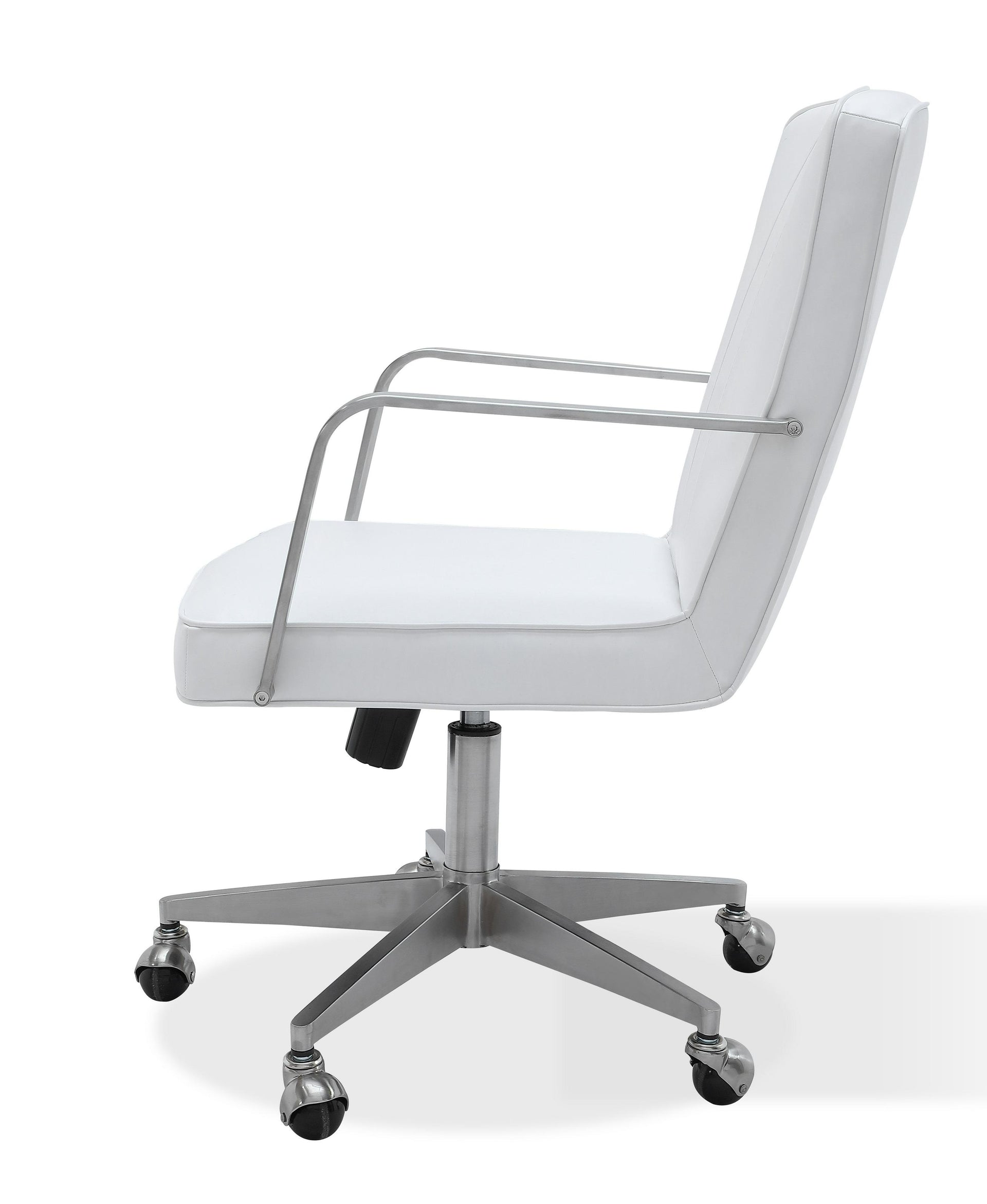 One Metal Frame Home Office Chair in Brushed Stainless Steel and White Leather - What A Room