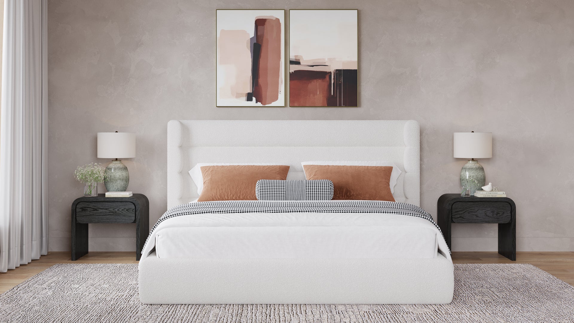 Frank Upholstered Wingback Platform Bed in Cottage Cheese Boucle - What A Room