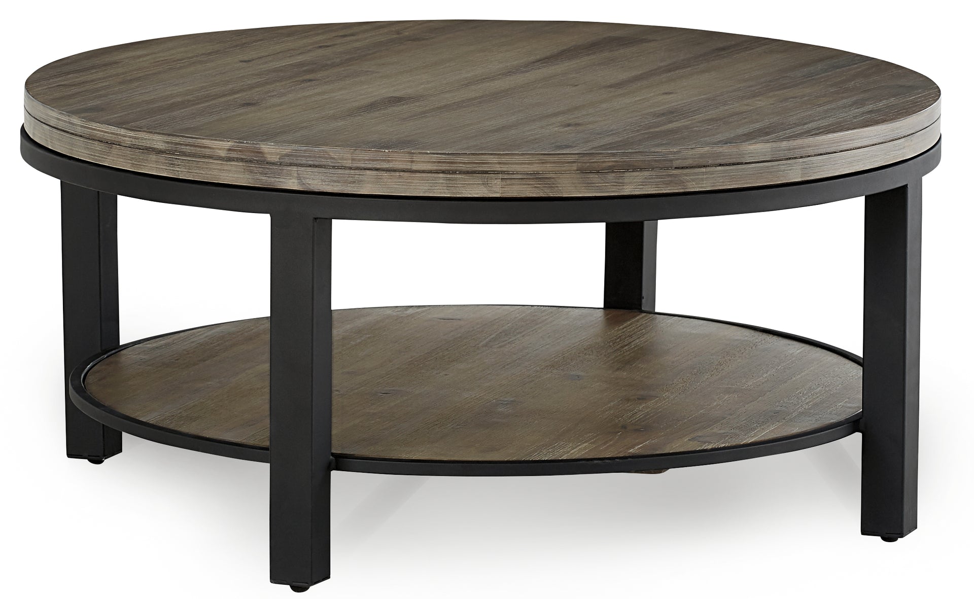 Canyon Solid Wood and Metal Round Coffee Table in Washed Grey - What A Room